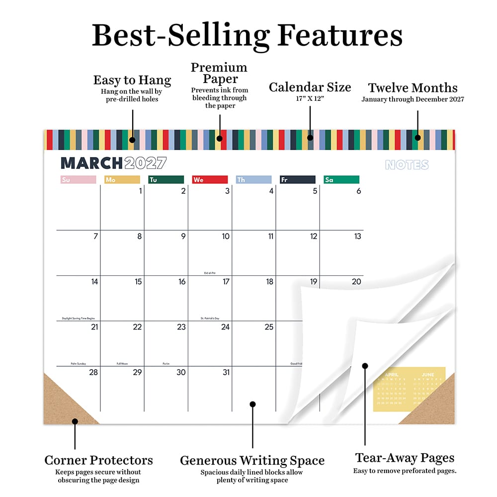 2027 Long Weekend Medium Desk Pad Monthly Blotter Calendar