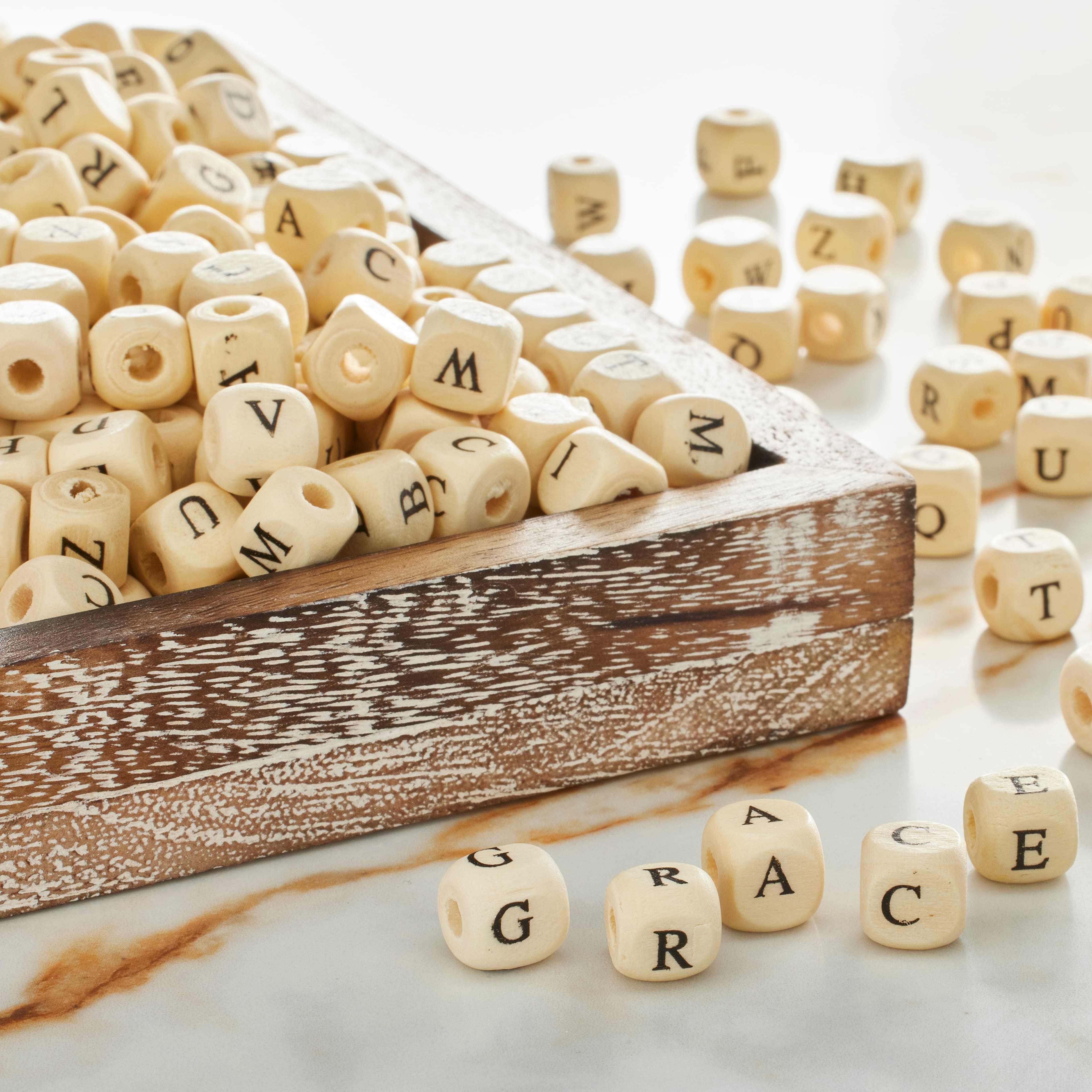 6 Pack: Alphabet Wooden Cube Beads, 9mm by Bead Leading™