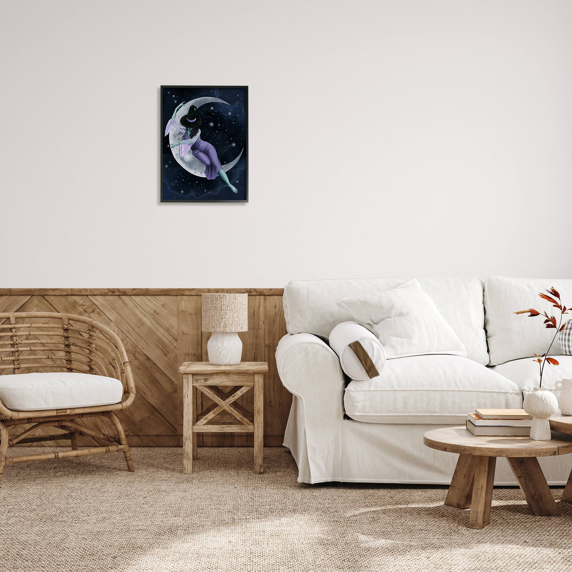 Stupell Industries Moon Witch Starry Night Sky Framed Giclee Art