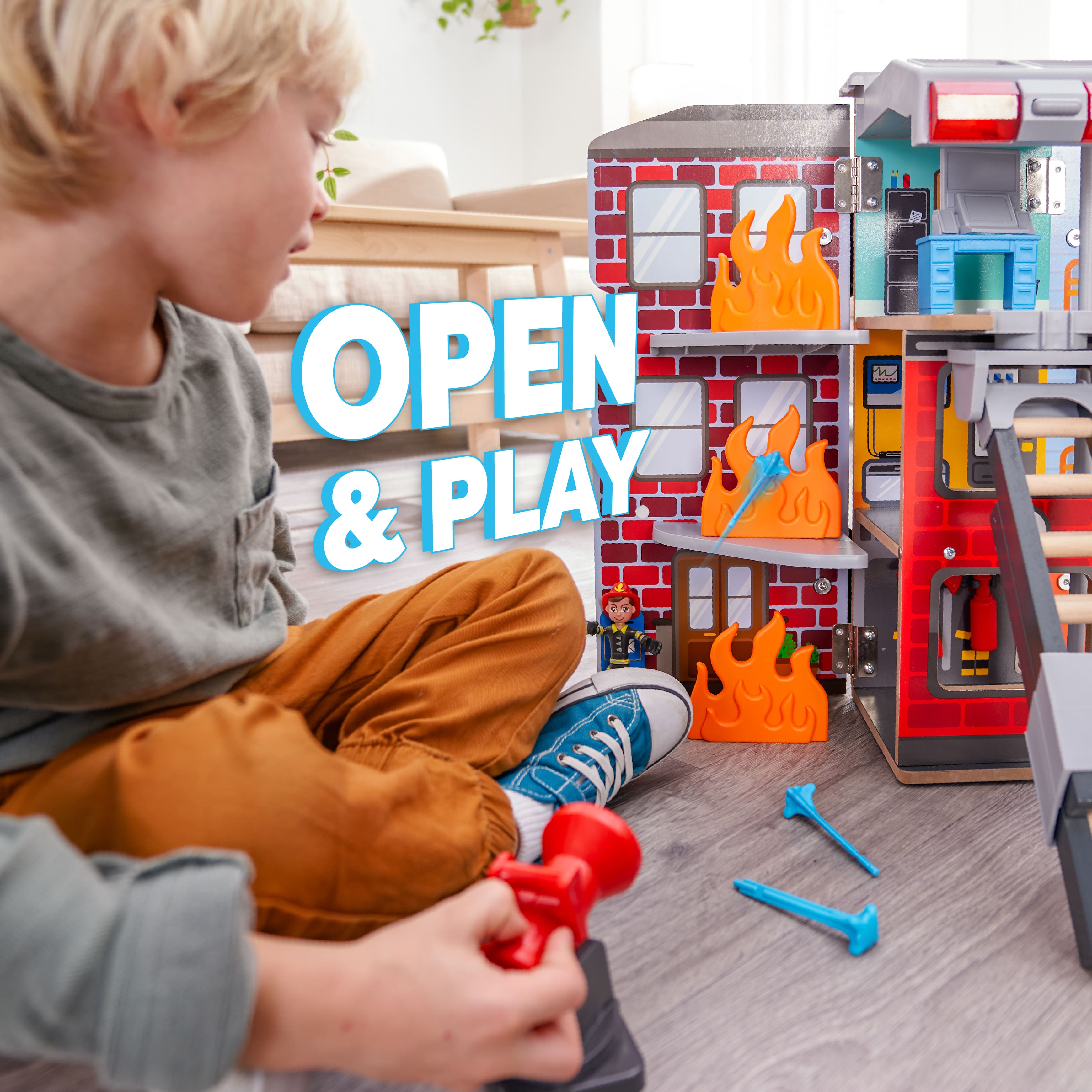 KidKraft Adventure Bound™ Wooden 2-in-1 Transforming Fire Truck Play Set