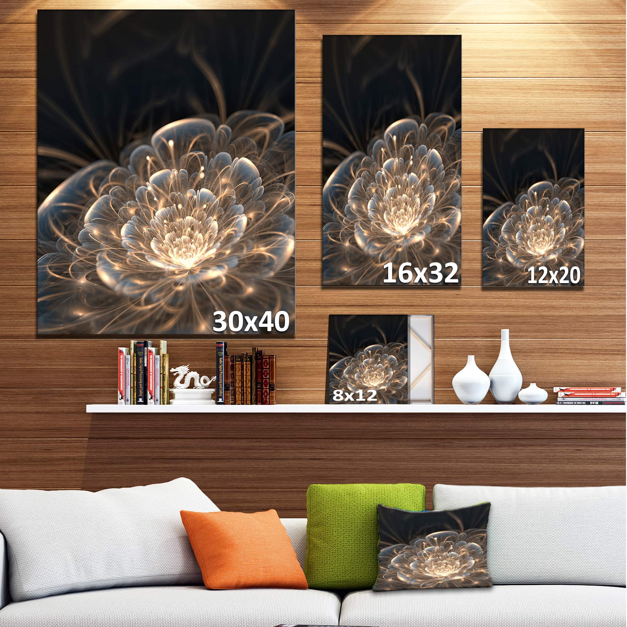 Designart - Fractal Flower with Golden Rays - Floral Art Canvas Print