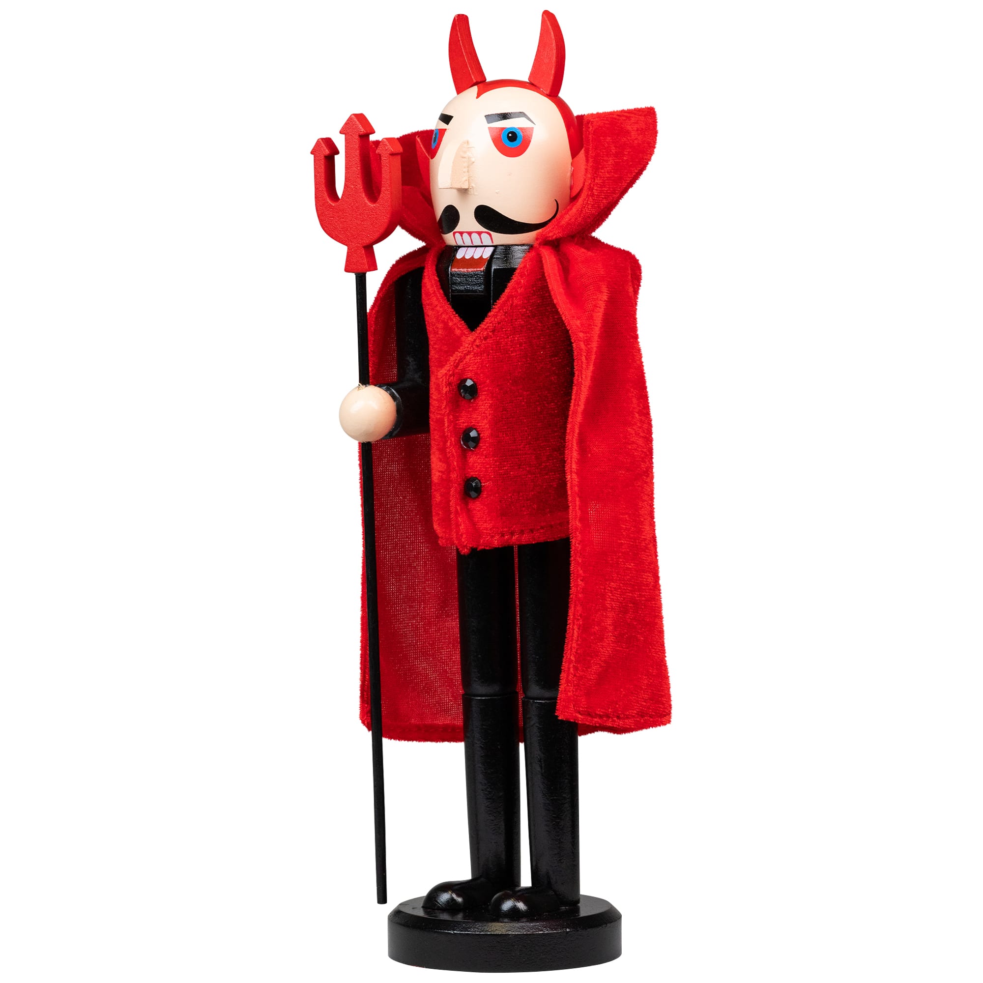 Red Wooden Devil Holding Pitch Fork Halloween Nutcracker
