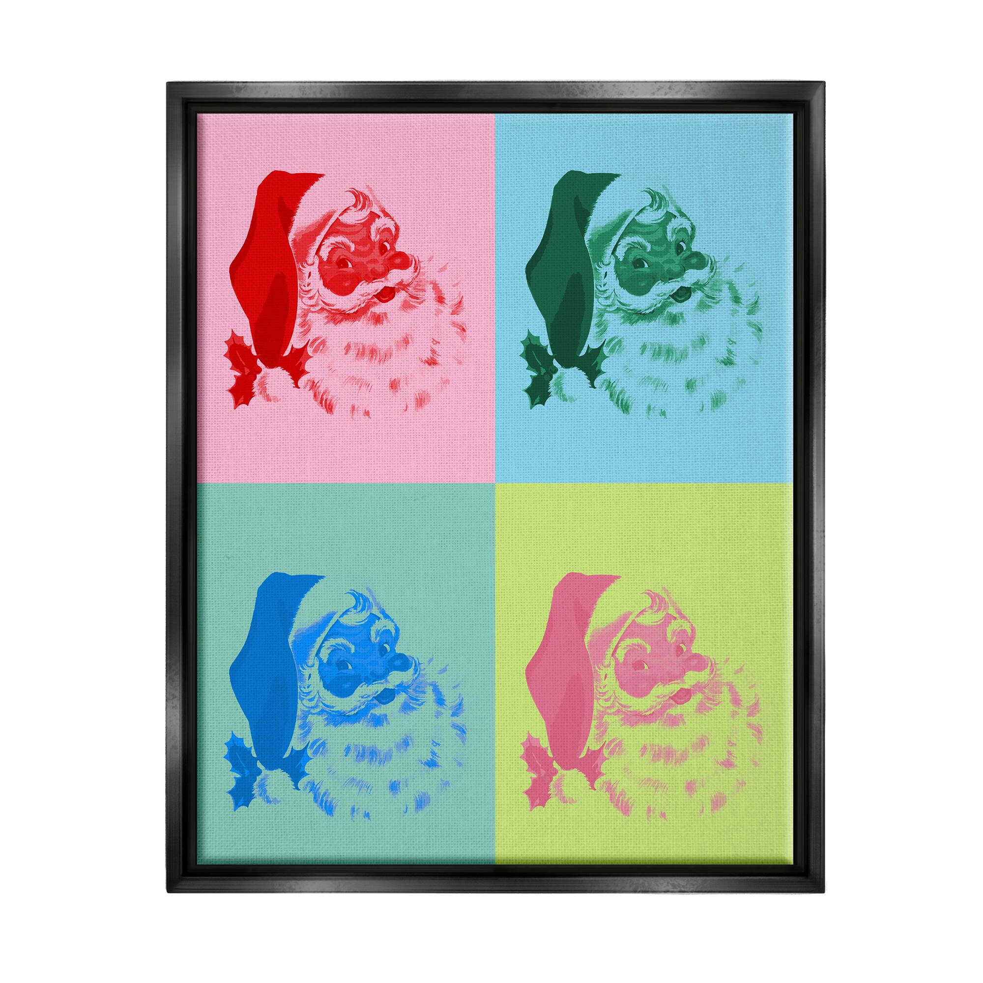 Stupell Industries Pop Style Christmas Santa Framed Floater Canvas Wall Art