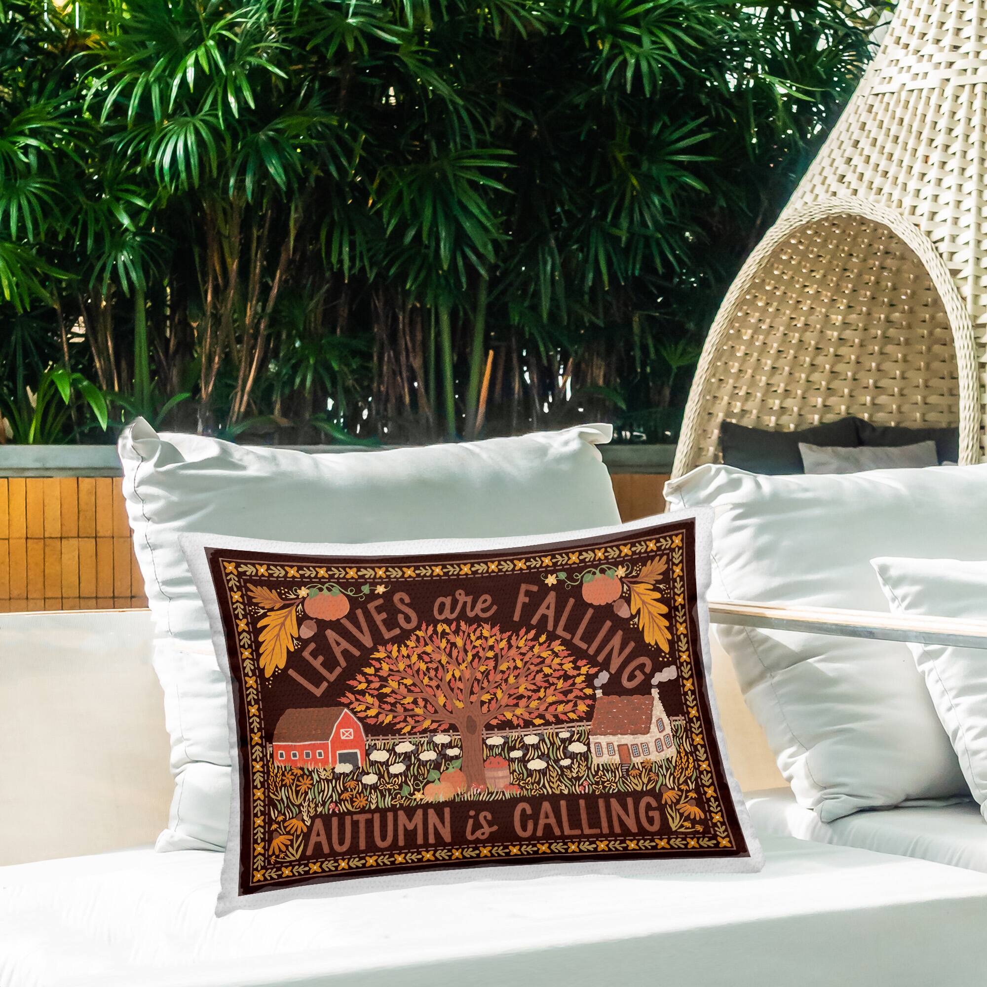 Stupell Industries Leaves Falling on Brown Outdoor Printed Pillow