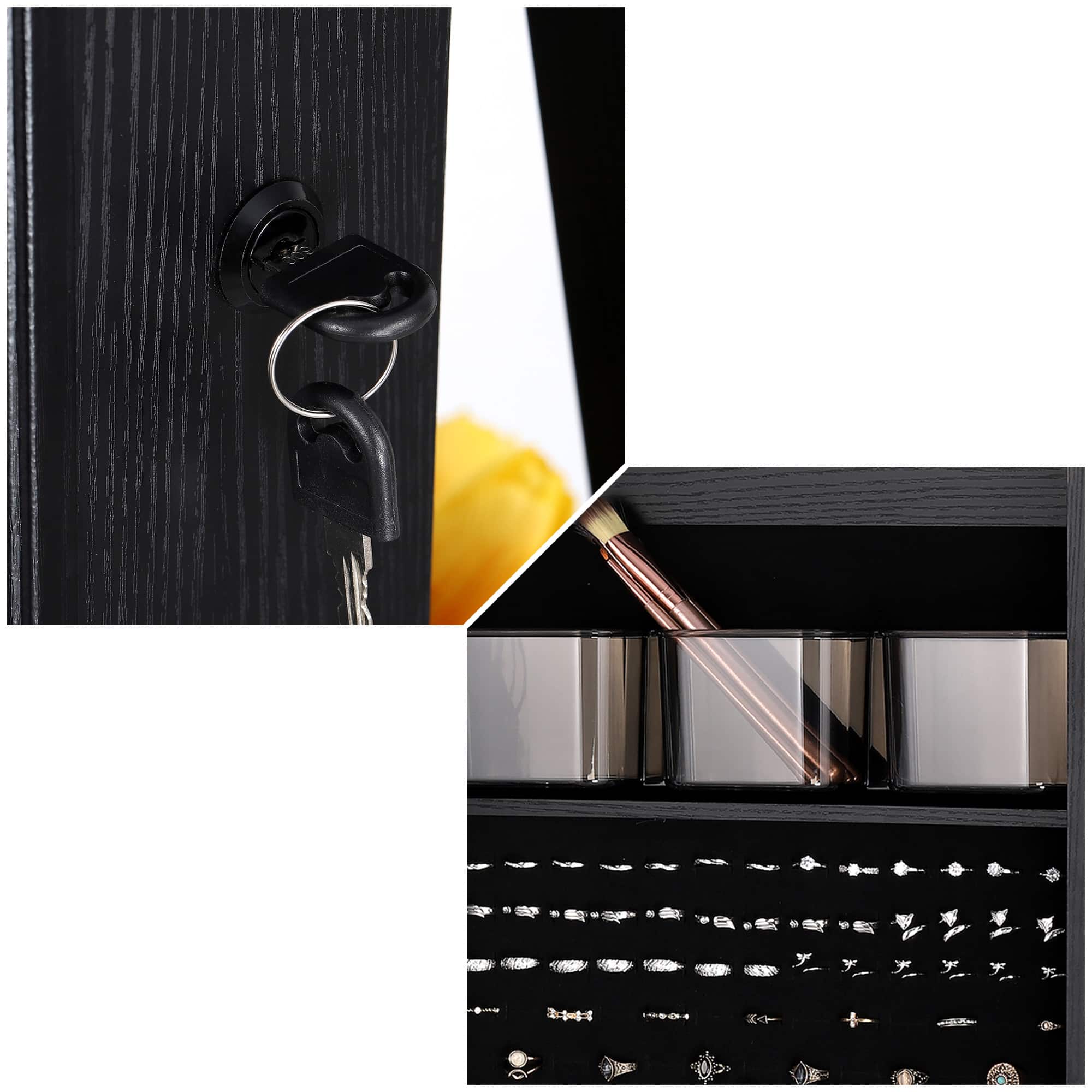 NEX™ Black 360 Degree Rotatable Jewelry Armoire with Free-Standing Mirror