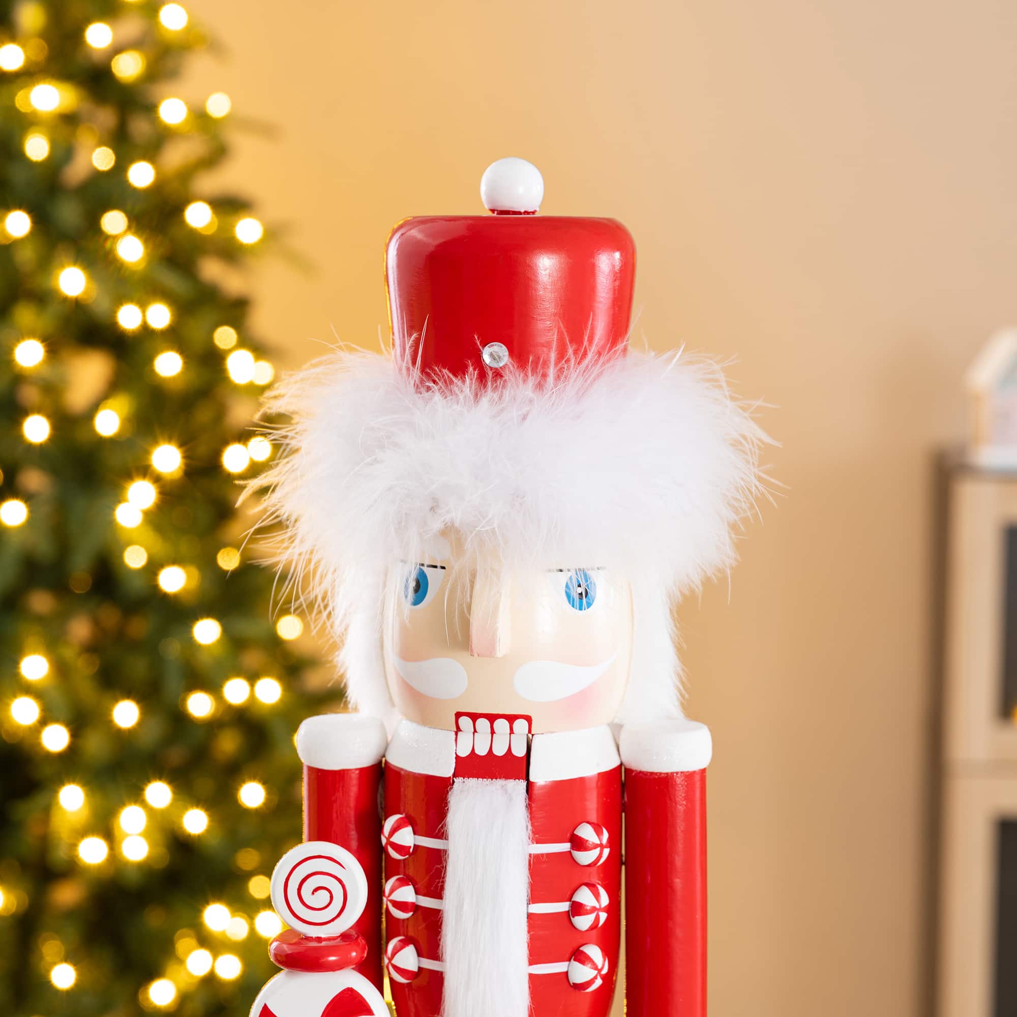 Glitzhome® 24.25" Wooden Christmas Peppermint Nutcracker