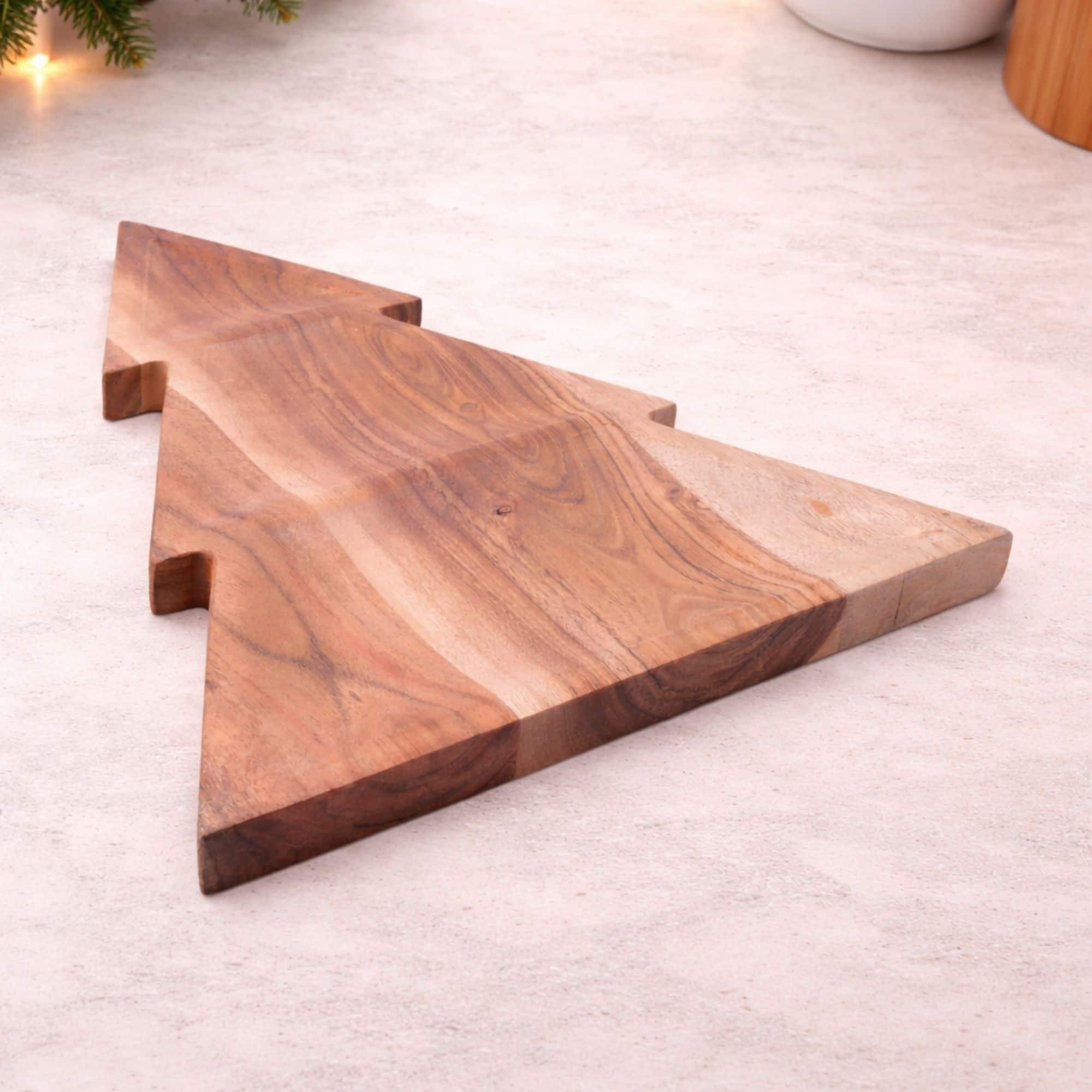 Melrose Wood Christmas Tree Divided Serving Tray