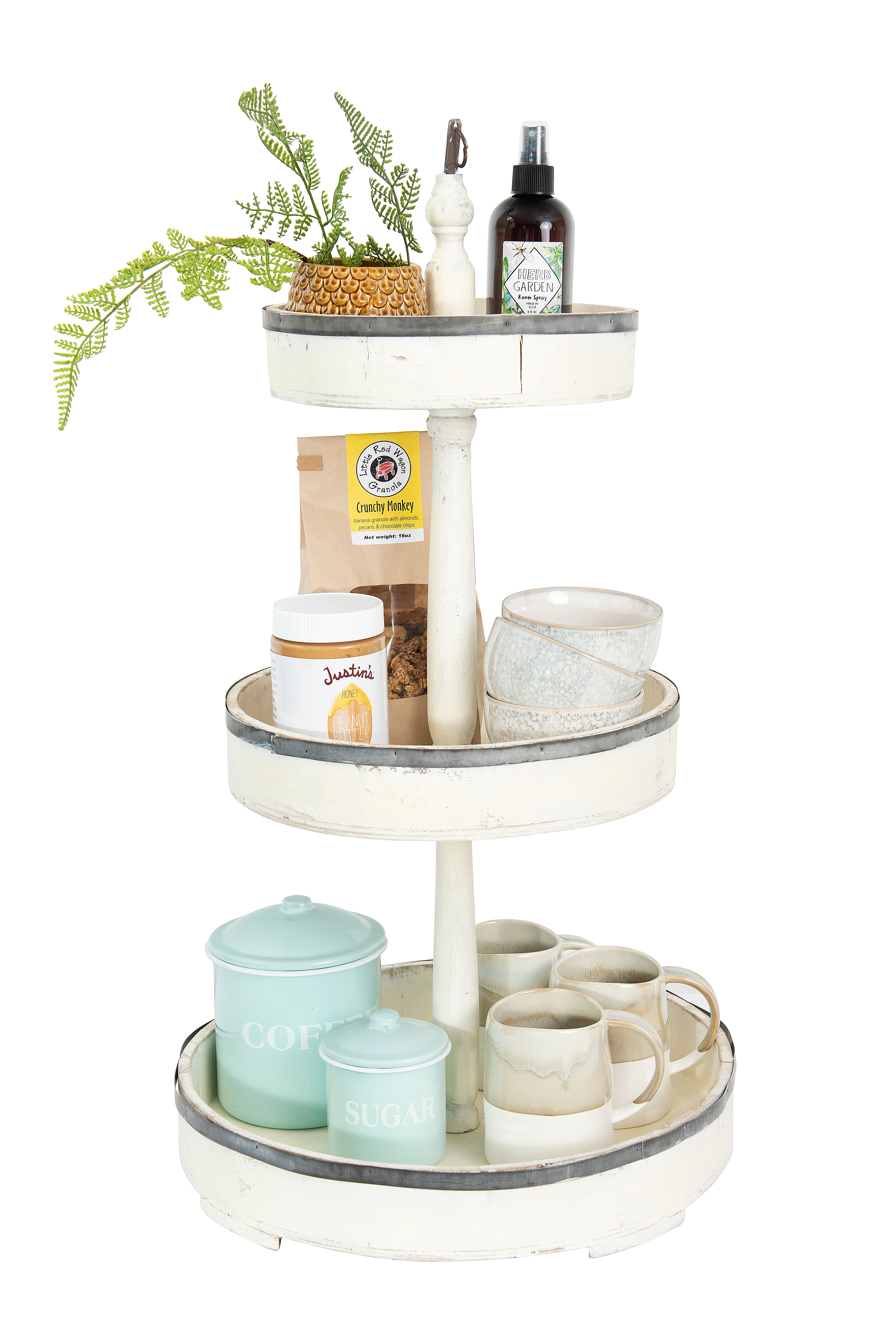 Hello Honey® 26.5" Decorative Wood & Tin 3 Tier Tray