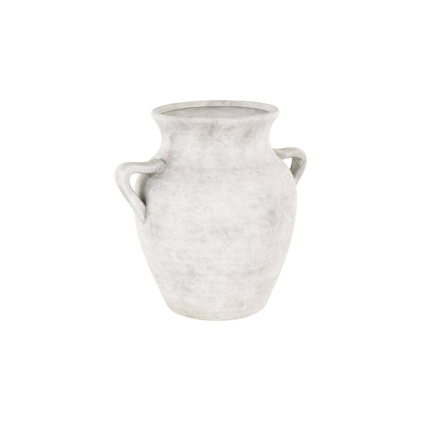 13" White Ceramic Antique Style Textured Vase with Black Shadings & Handles