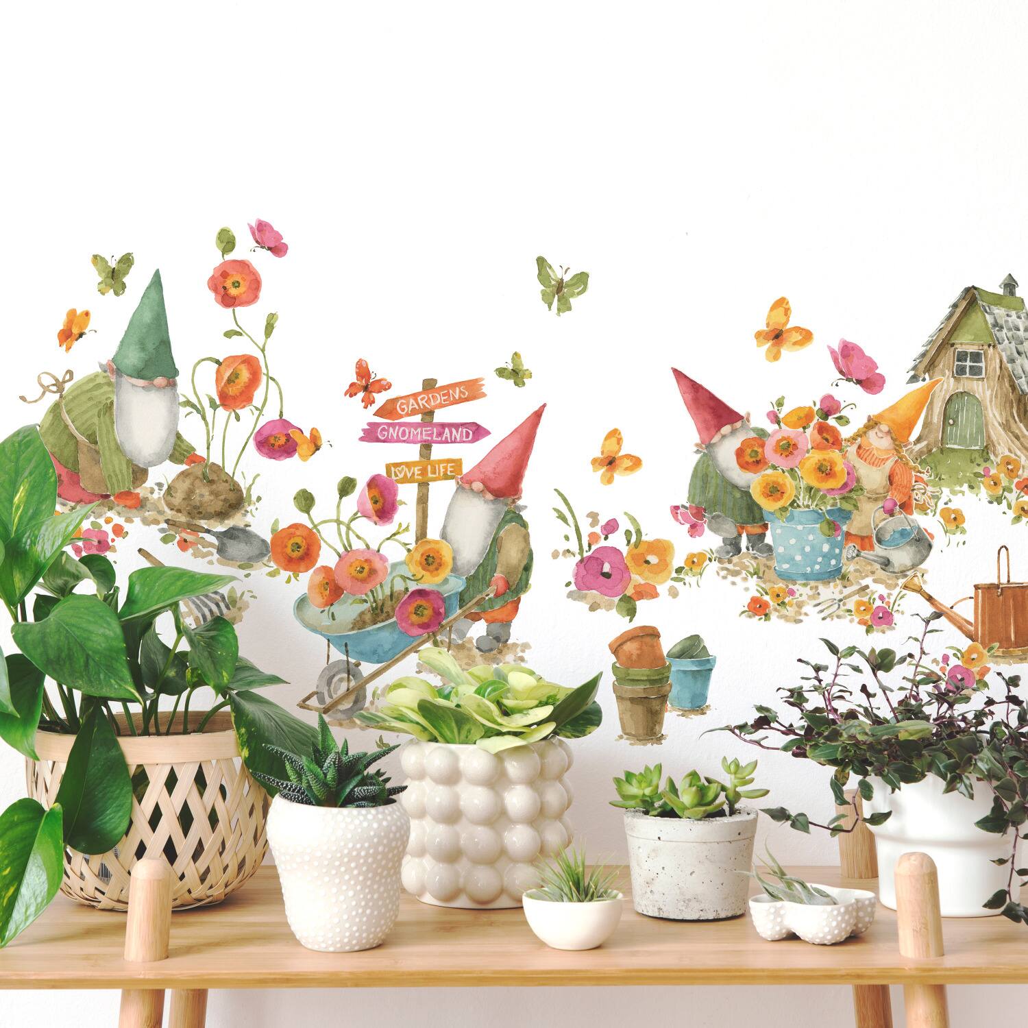 RoomMates Lisa Audit Garden Gnomes Peel & Stick Wall Decal Set