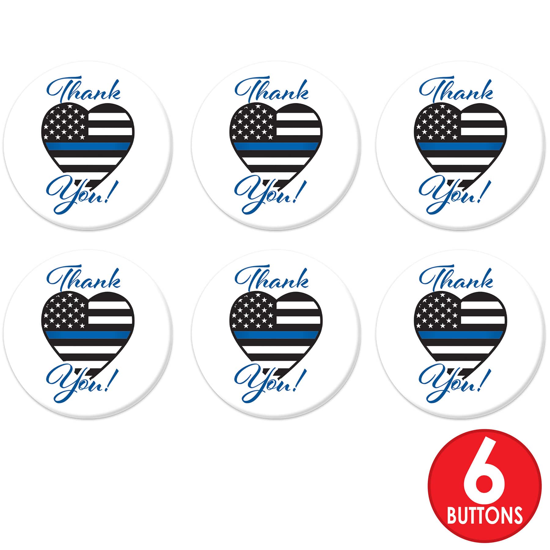 Beistle 2" Thank You Law Enforcement Heart Buttons, 6ct.