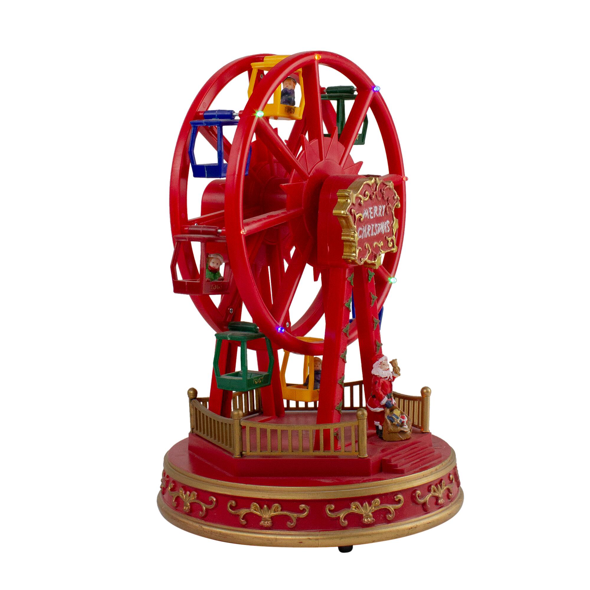 11" Red & Gold LED Musical Rotating Christmas Ferris Wheel