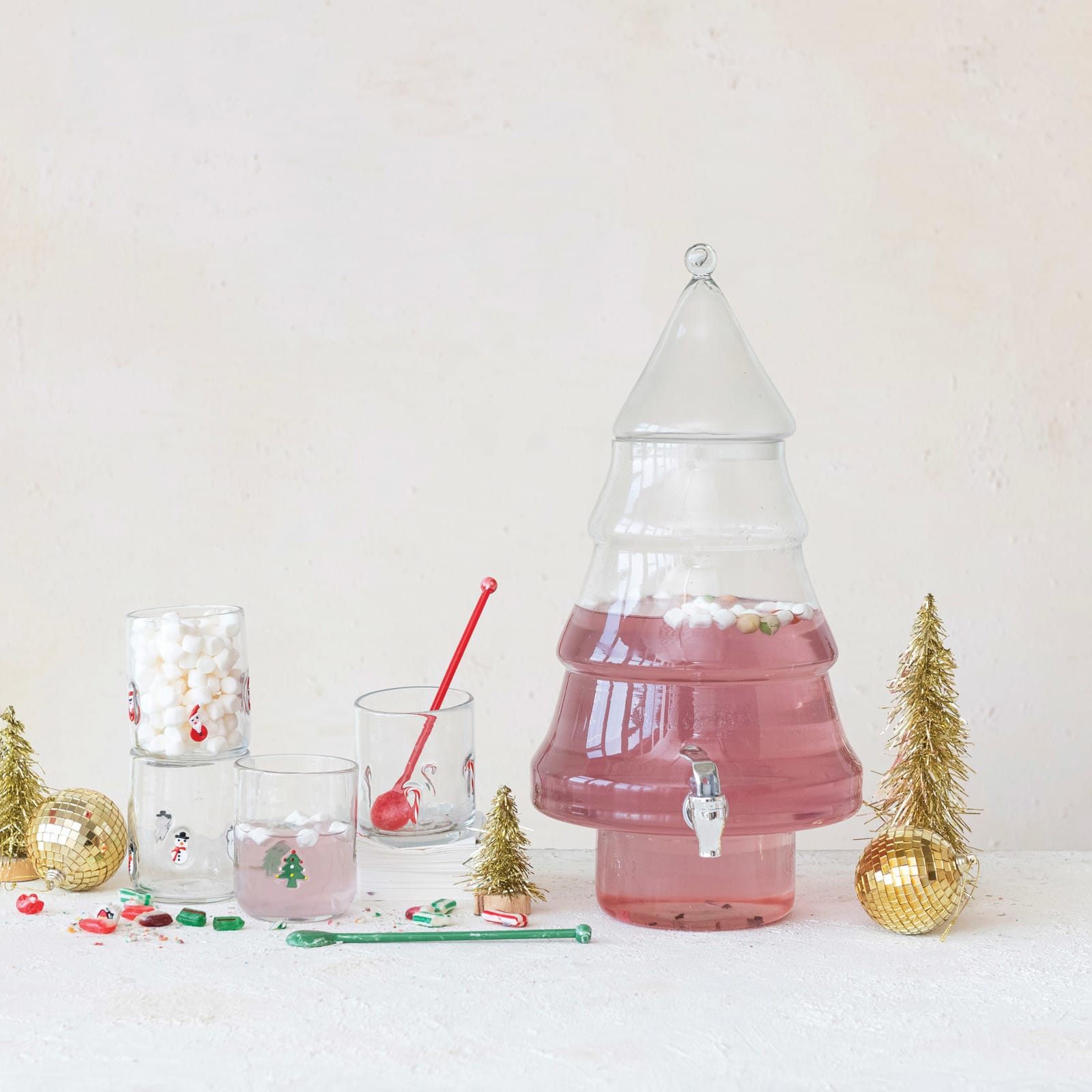 Hello Honey® 4.5" Round Drinking Glass with Holiday Icon Pattern Set