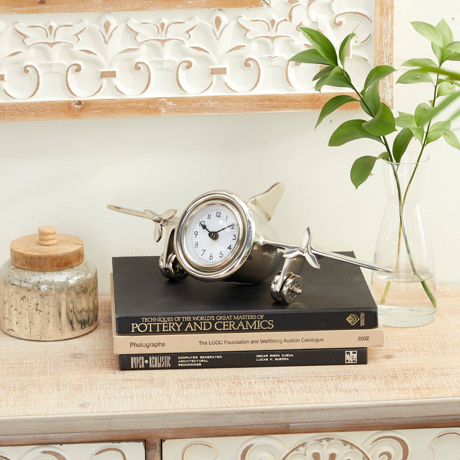 16" Silver Aluminum Airplane Clock