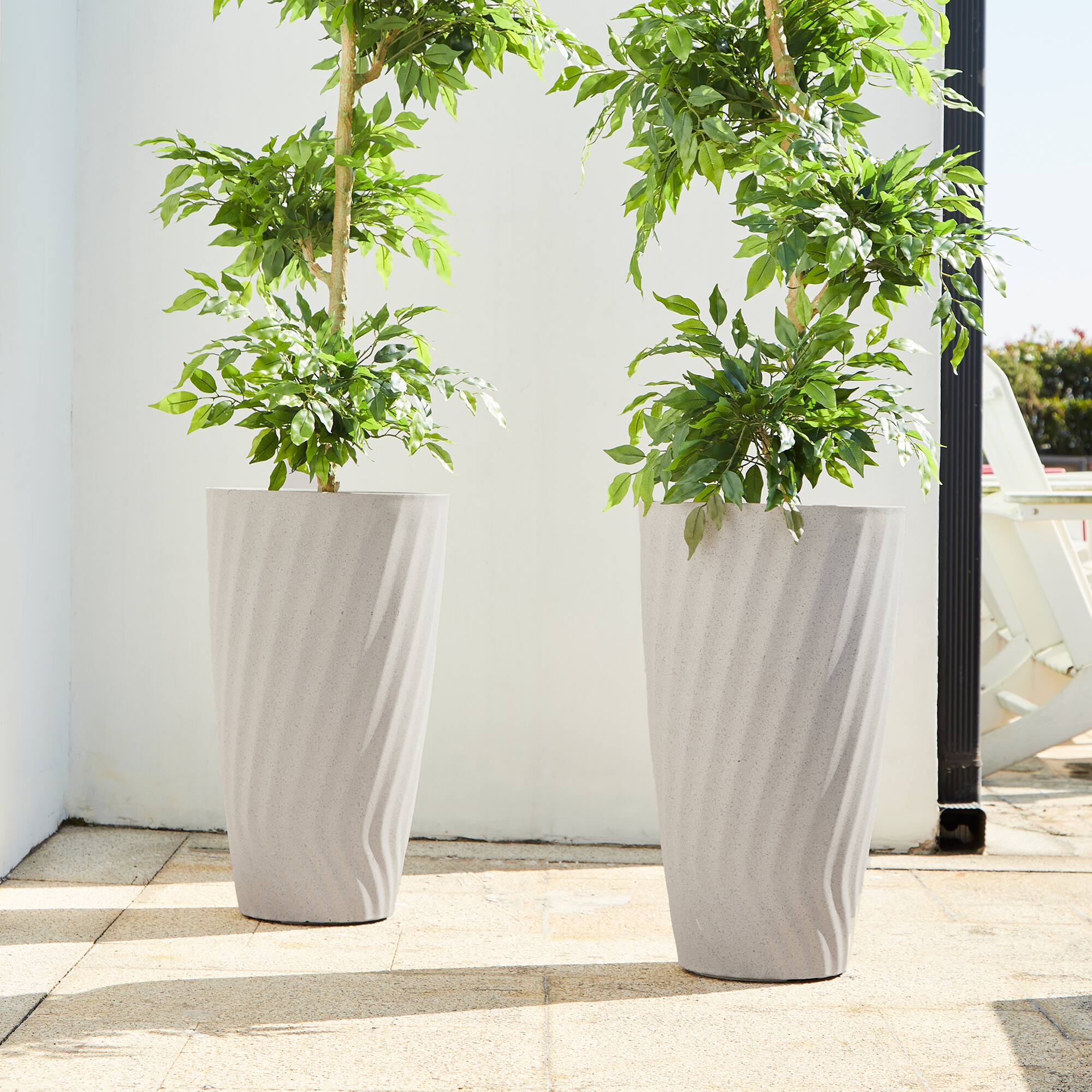 Glitzhome® 24" Sand Beige Faux Terrazzo Wave Textured Ceramic Planters, 2ct.