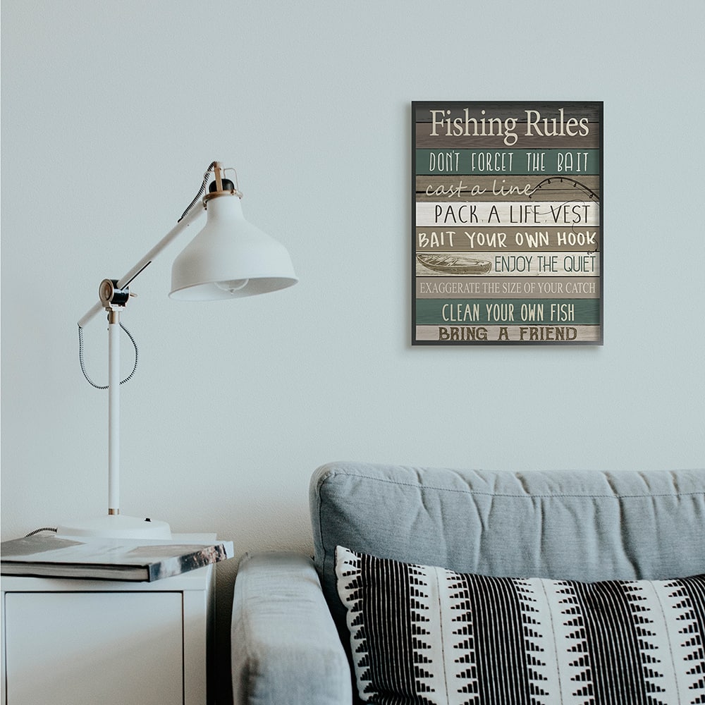 Stupell Industries Rustic Fishing Rules Sign Brown Green Beige Framed Wall Art