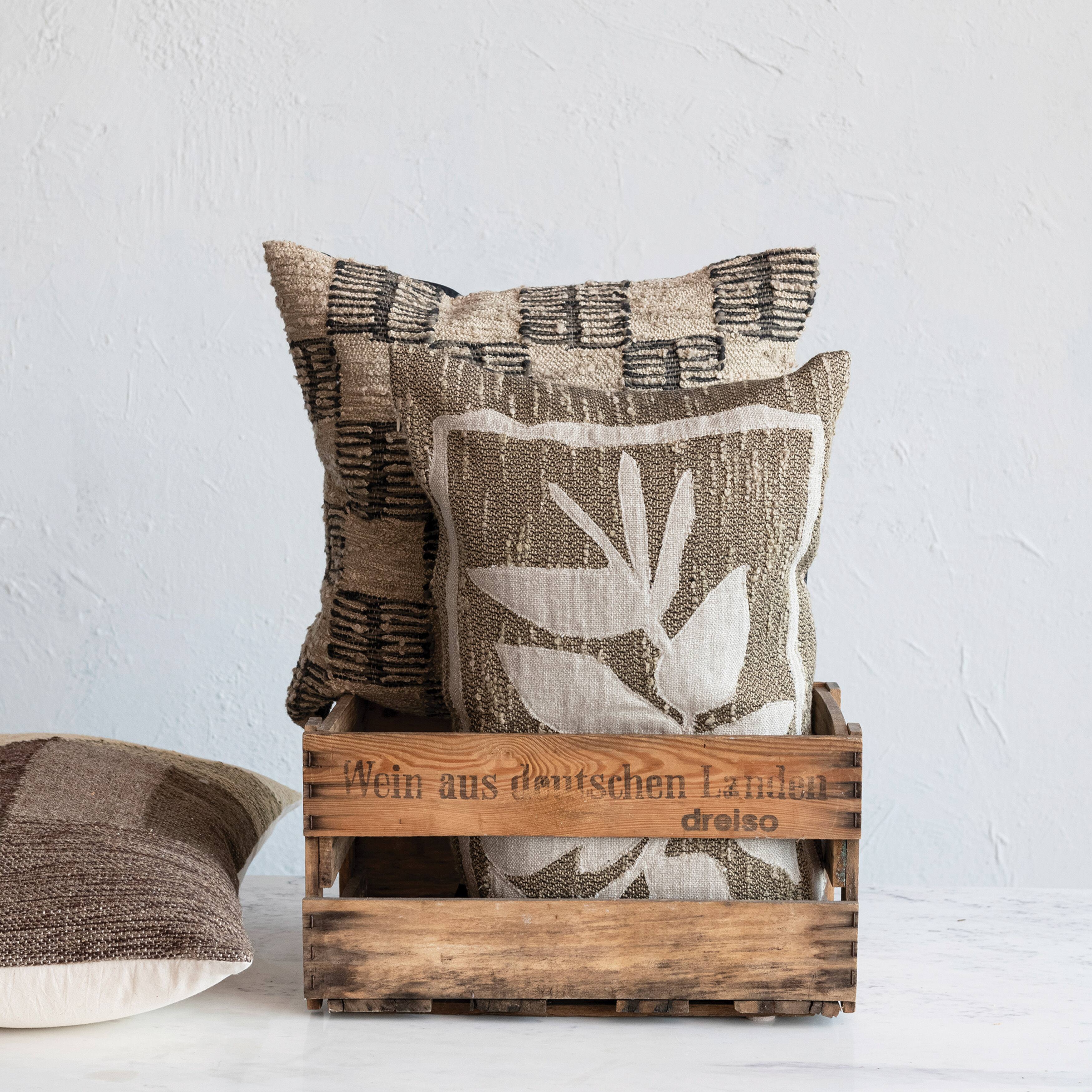 Hello Honey® 24" x 16" Brown & Tan Botanical Woven Indoor & Outdoor Lumbar Pillow