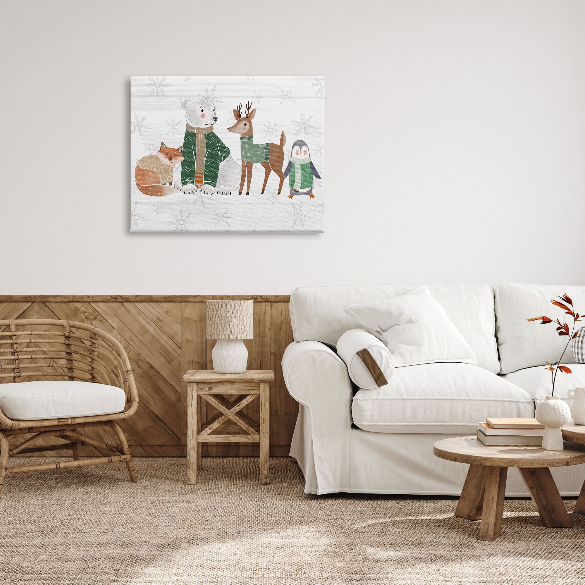 Stupell Industries Winter Wildlife Animals Snowflakes Canvas Wall Art