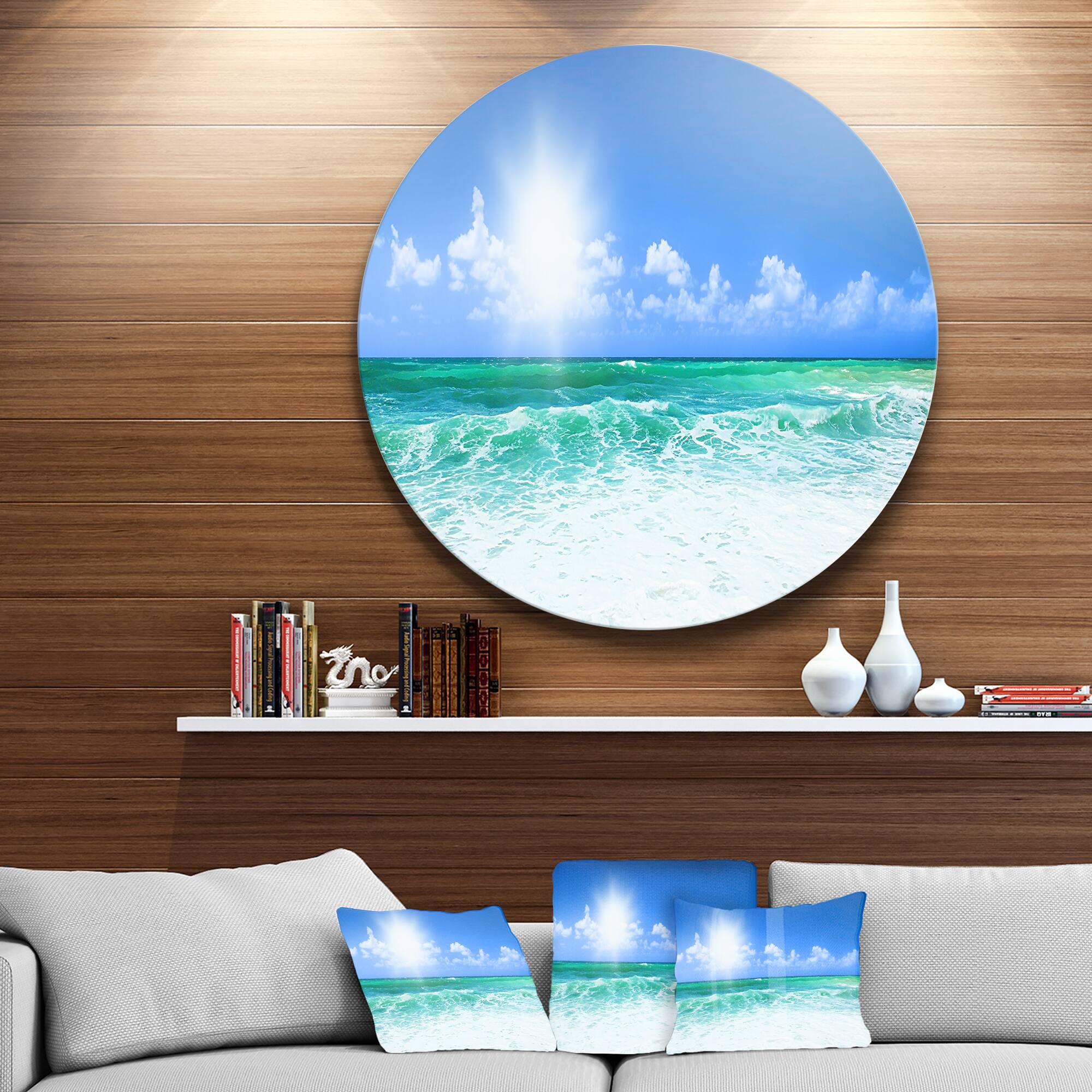 Designart - Beautiful Blue Beach' Disc Seascape Photography Circle Metal Wall Art