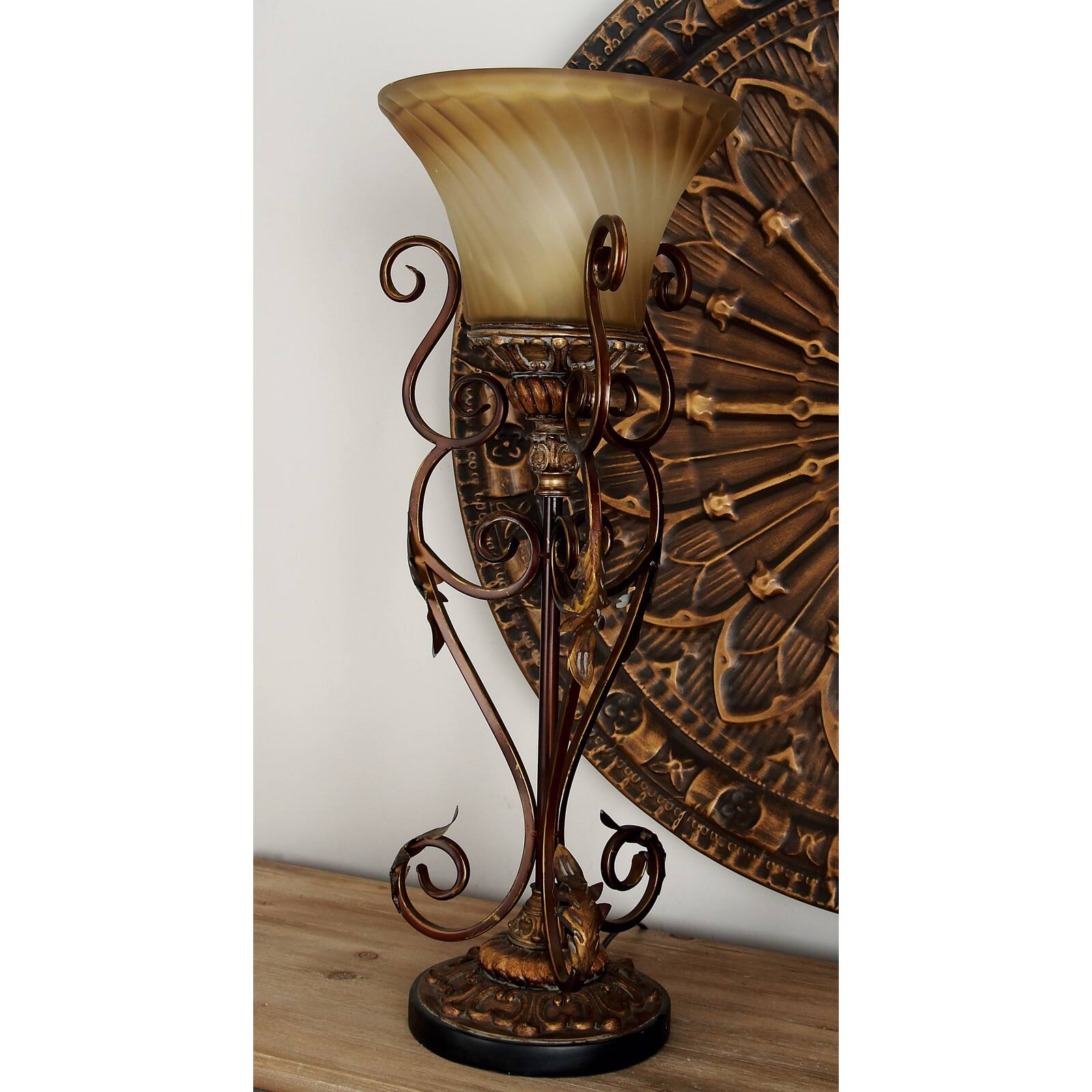 Set of 2" Brown Metal Mediterranean Uplight, 30"