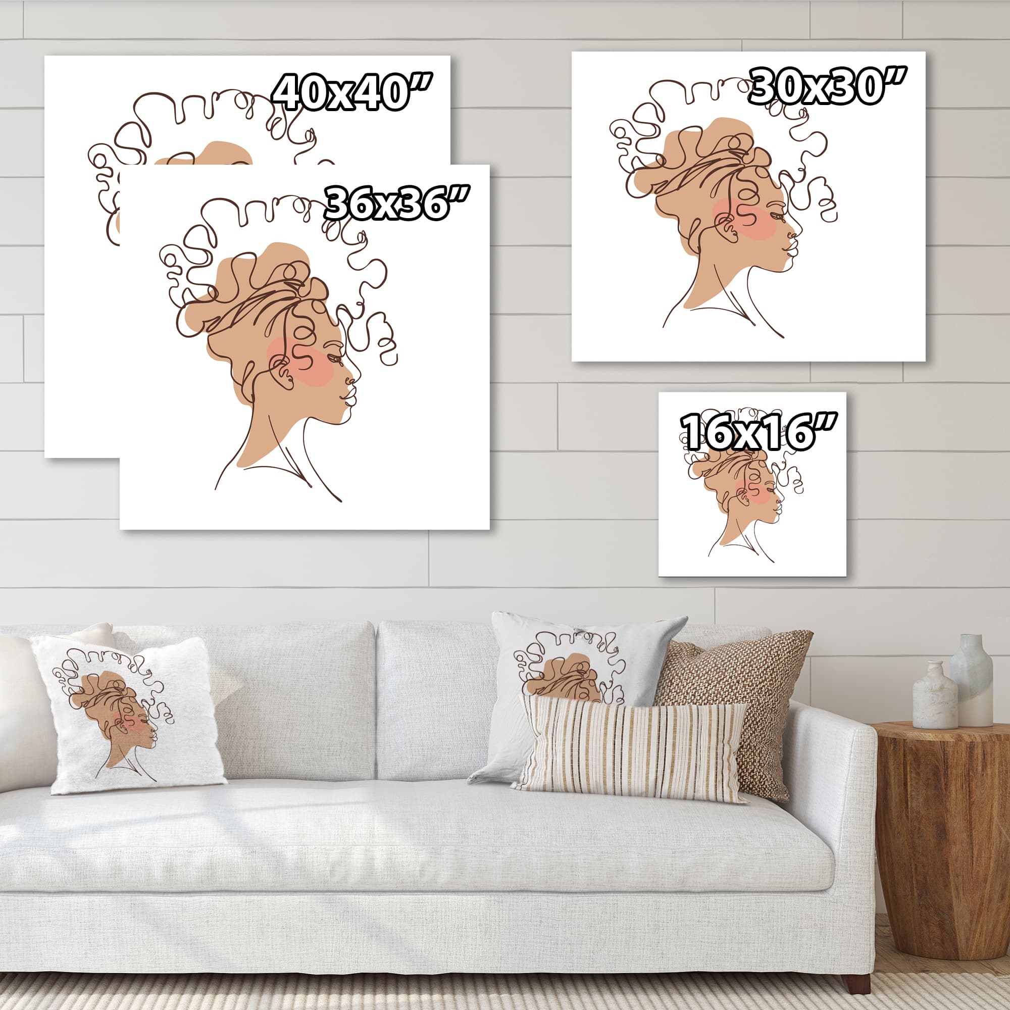 Designart - One Line Portrait of African American Woman I - Modern Canvas Wall Art Print