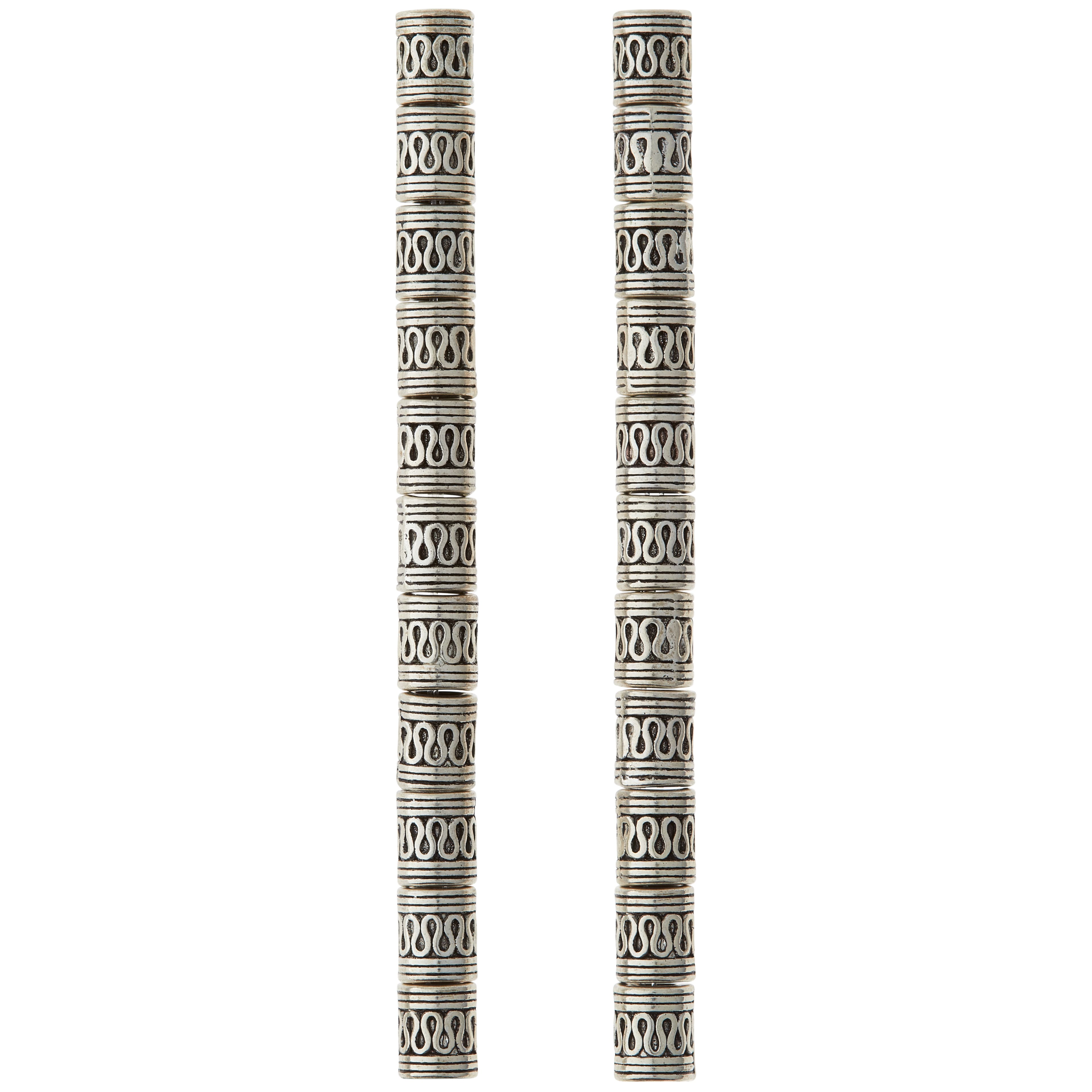 12 Pack:  Silver Snake Carved Metal Tube Beads, 9mm by Bead Landing™
