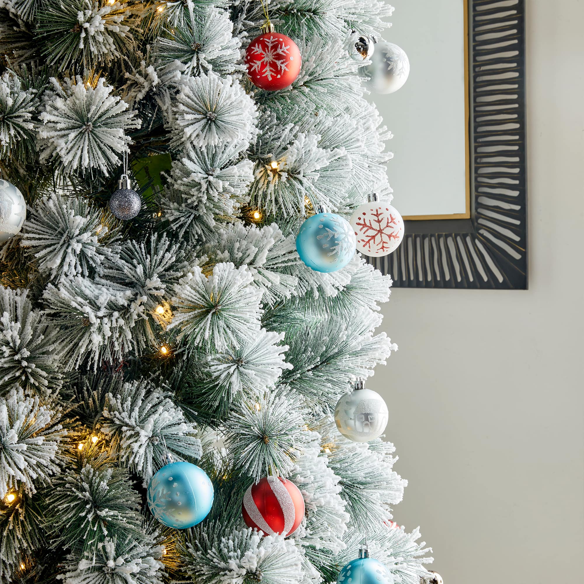 9ft. Pre-Lit Flocked Pine Pencil Artificial Christmas Tree, Warm White LED Lights