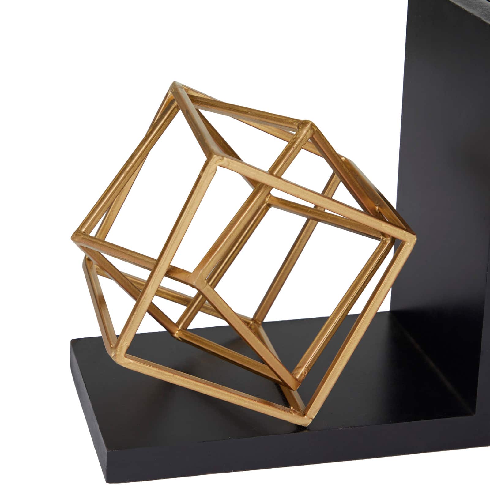 8" Gold Stainless Steel Overlapping Cube Geometric Bookends with Black Bases Set