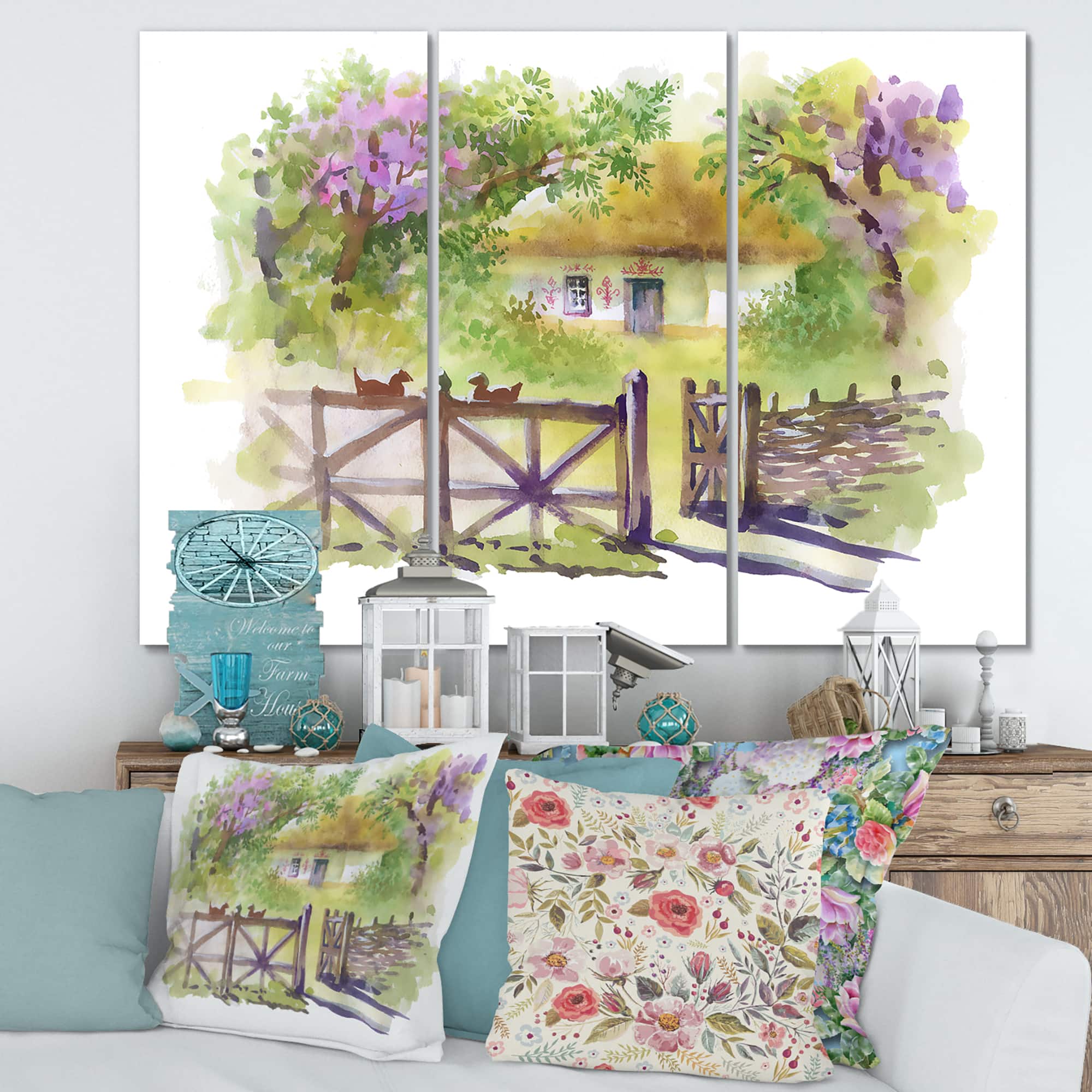 Designart - Painting Of Rustic Cottage In The Woods - Traditional Canvas Wall Art Print