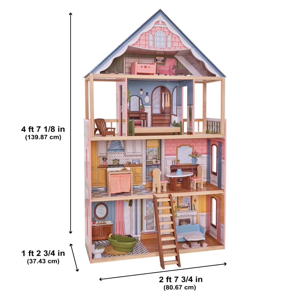 KidKraft Pink Wooden Charlotte Classic Dollhouse Set
