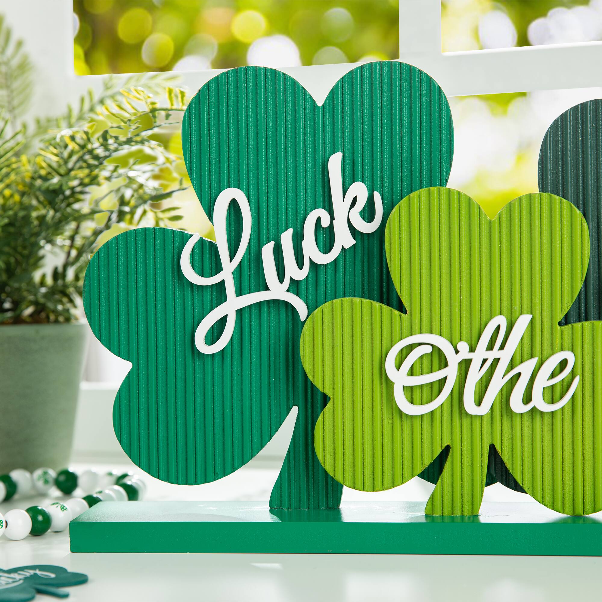 Glitzhome® 16" St. Patrick's Wooden Shamrocks Table Décor