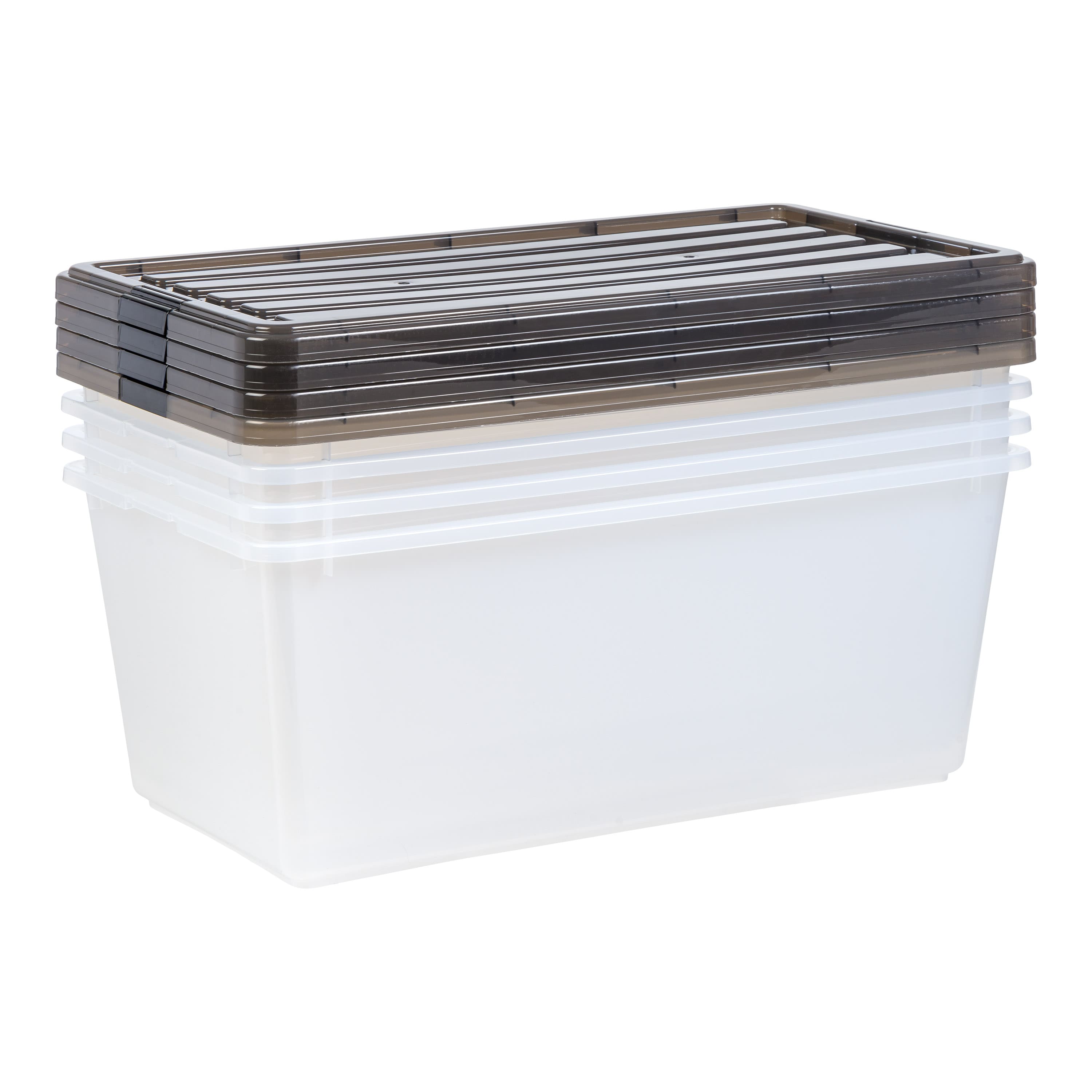 Iris® 91qt. Clear View Plastic Storage Bins with Gray Latching Buckle Lids, 4ct.