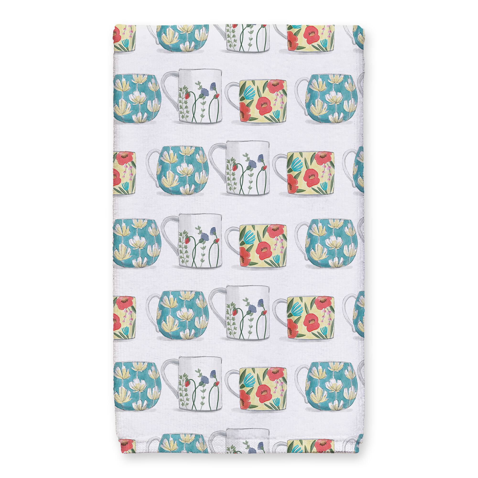 Stacked Floral Mugs Hand Towel Set