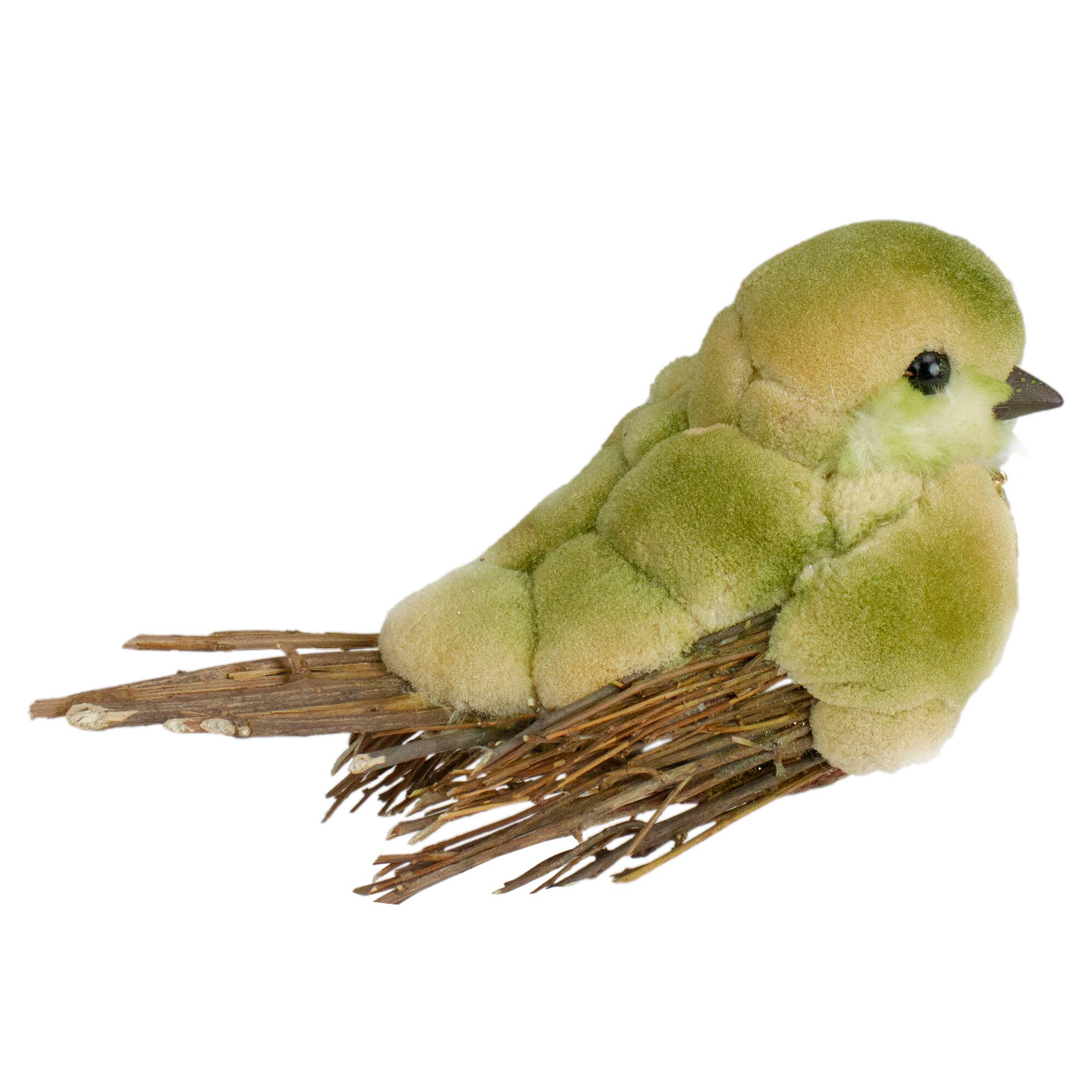8.5" Green & Brown Autumn Harvest Tabletop Bird With Sequins