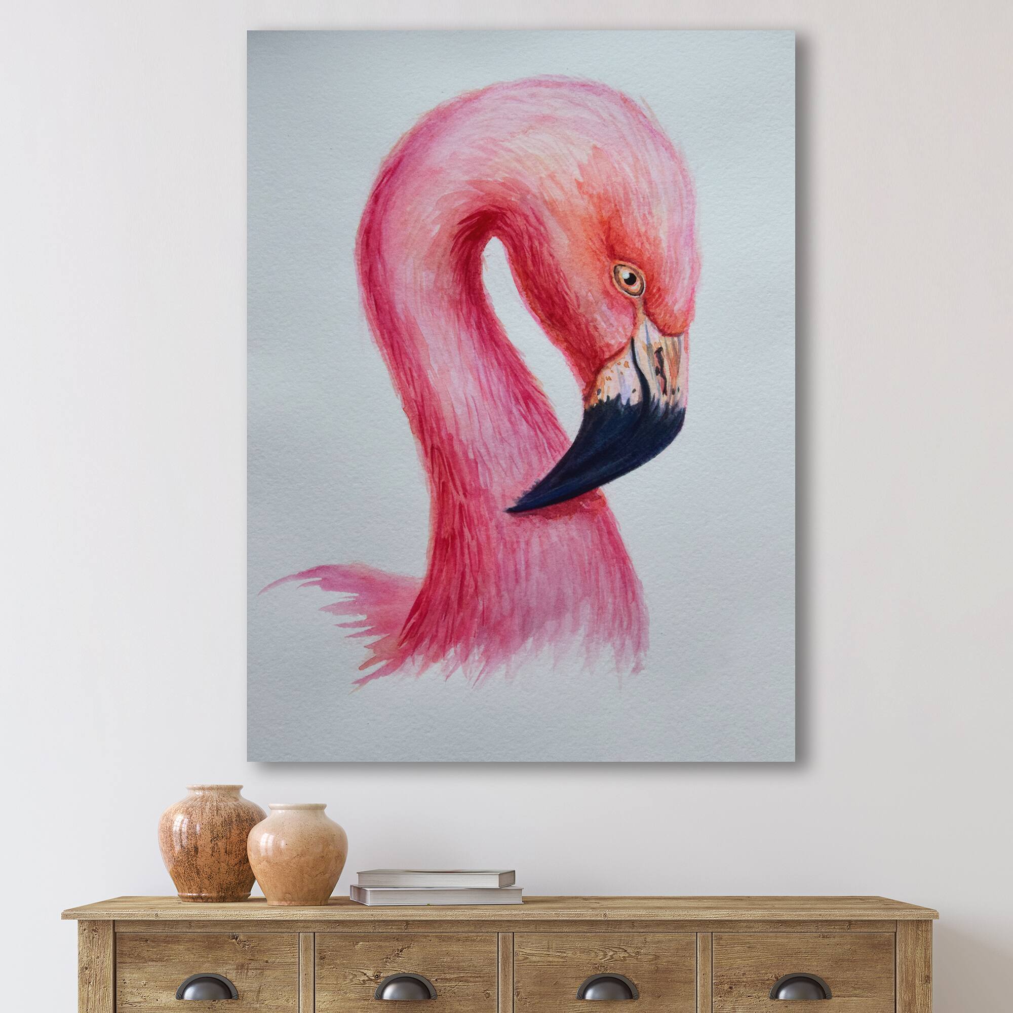 Designart - Portrait of Pink Flamingo IV - Farmhouse Canvas Wall Art Print