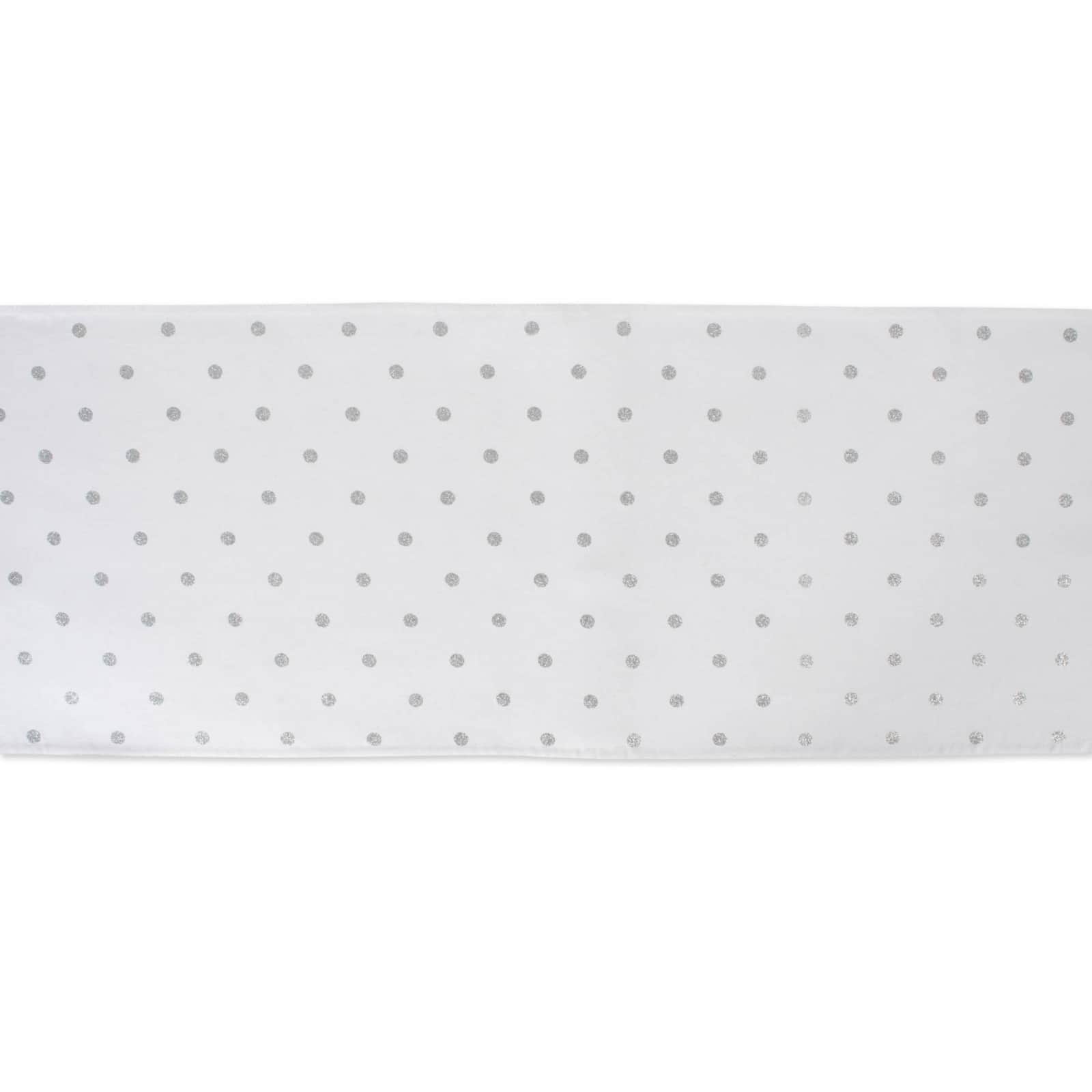 Metallic White/Silver Reversible Polka Dot Table Runner 13" x 72"