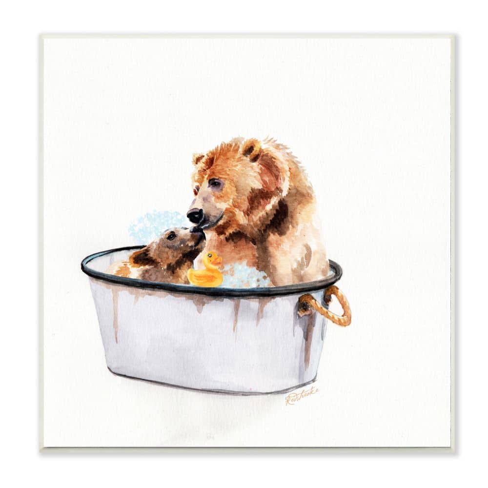 Stupell Industries Rustic Mother Bear and Cub in Bubble Bath,12" x 12"