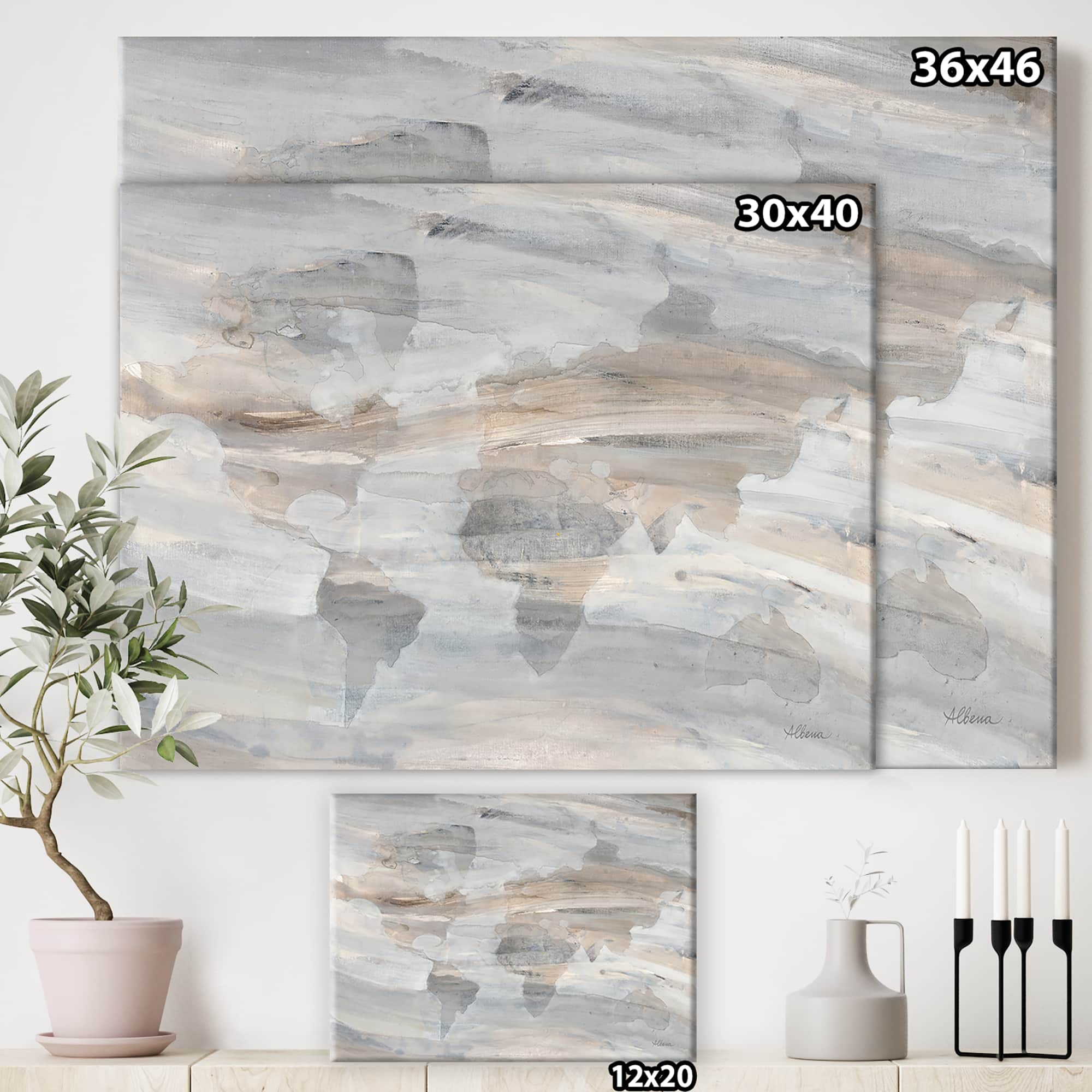 Designart - Misty World Map - Glam Map Canvas Artwork