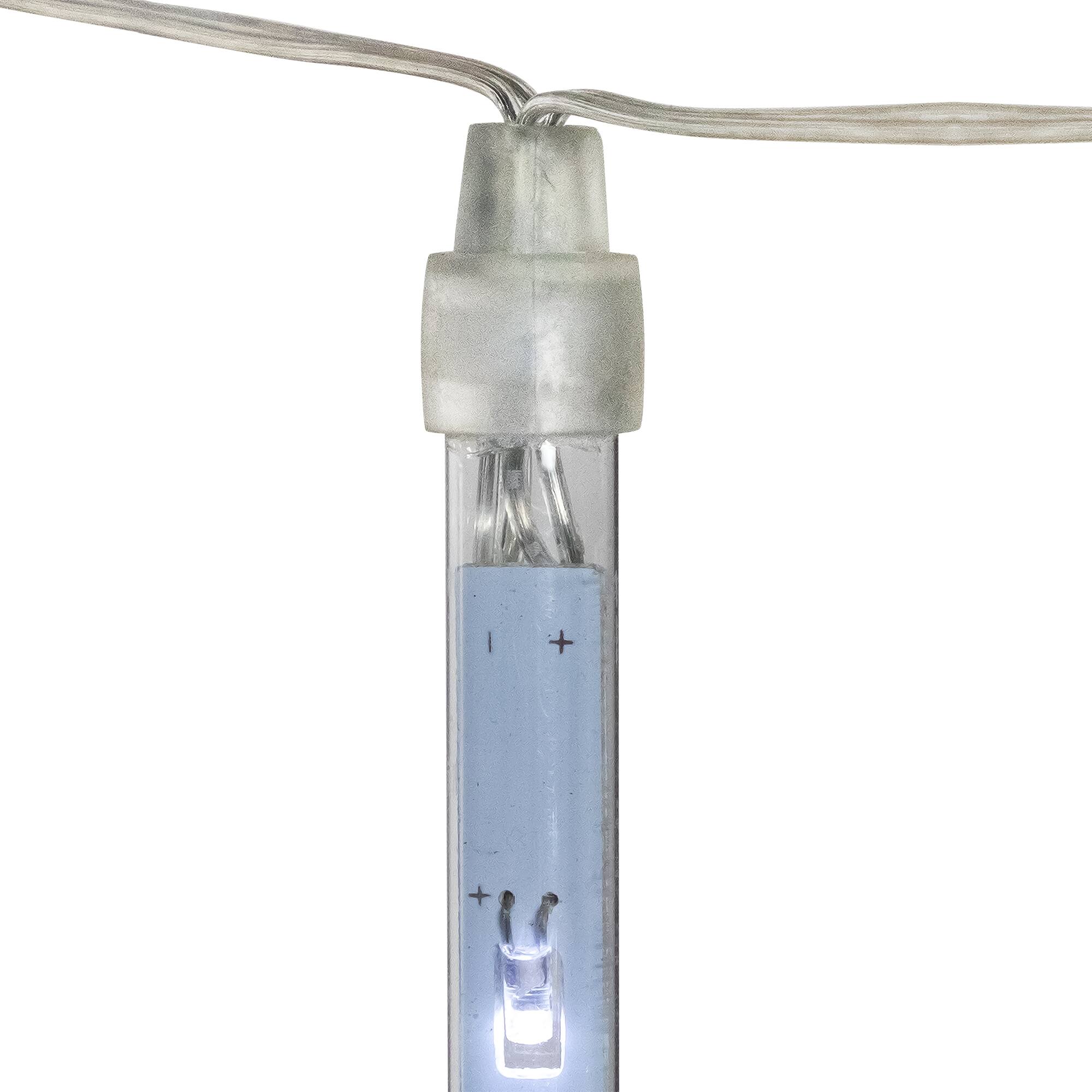 Set of 10 White LED Snowfall Icicle Christmas Tube Lights - 20.5 ft Clear Wire