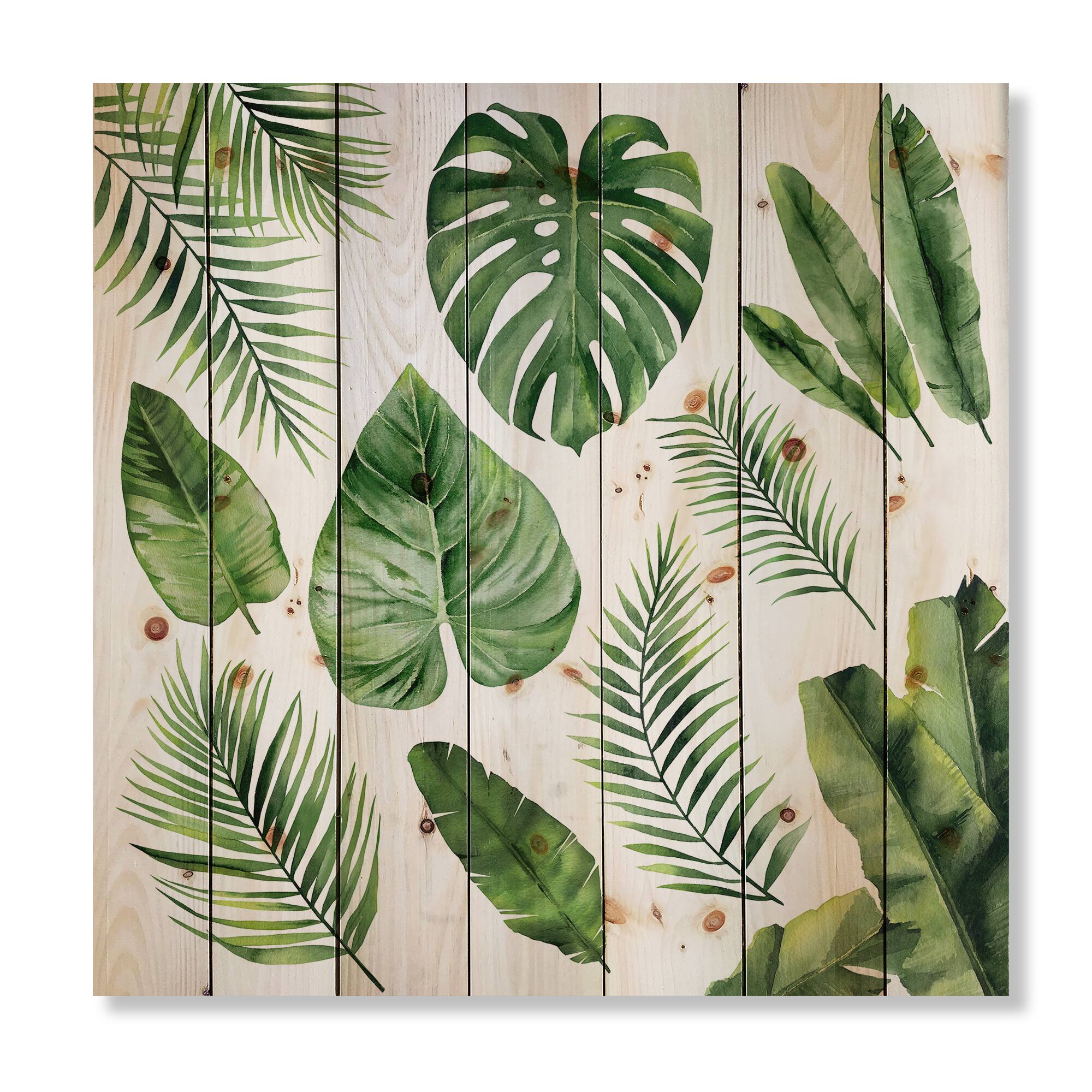 Designart - Tropical Leaf Of Monstera V - Farmhouse Print on Natural Pine Wood