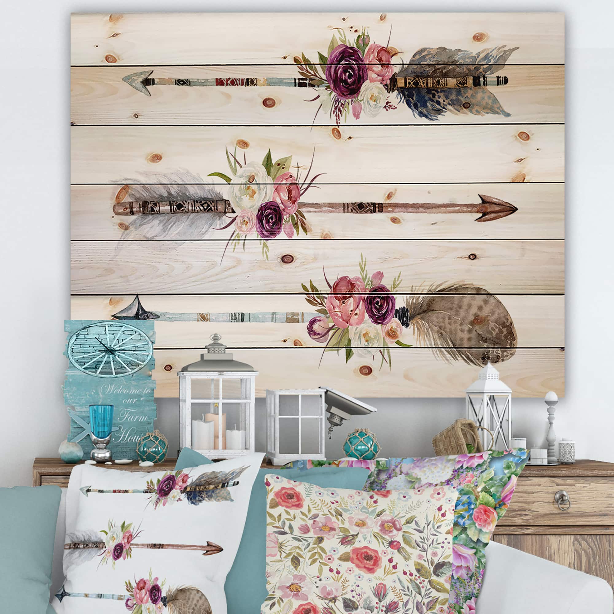 Designart - Ethnic Feathers and Flowers On Native Arrows III