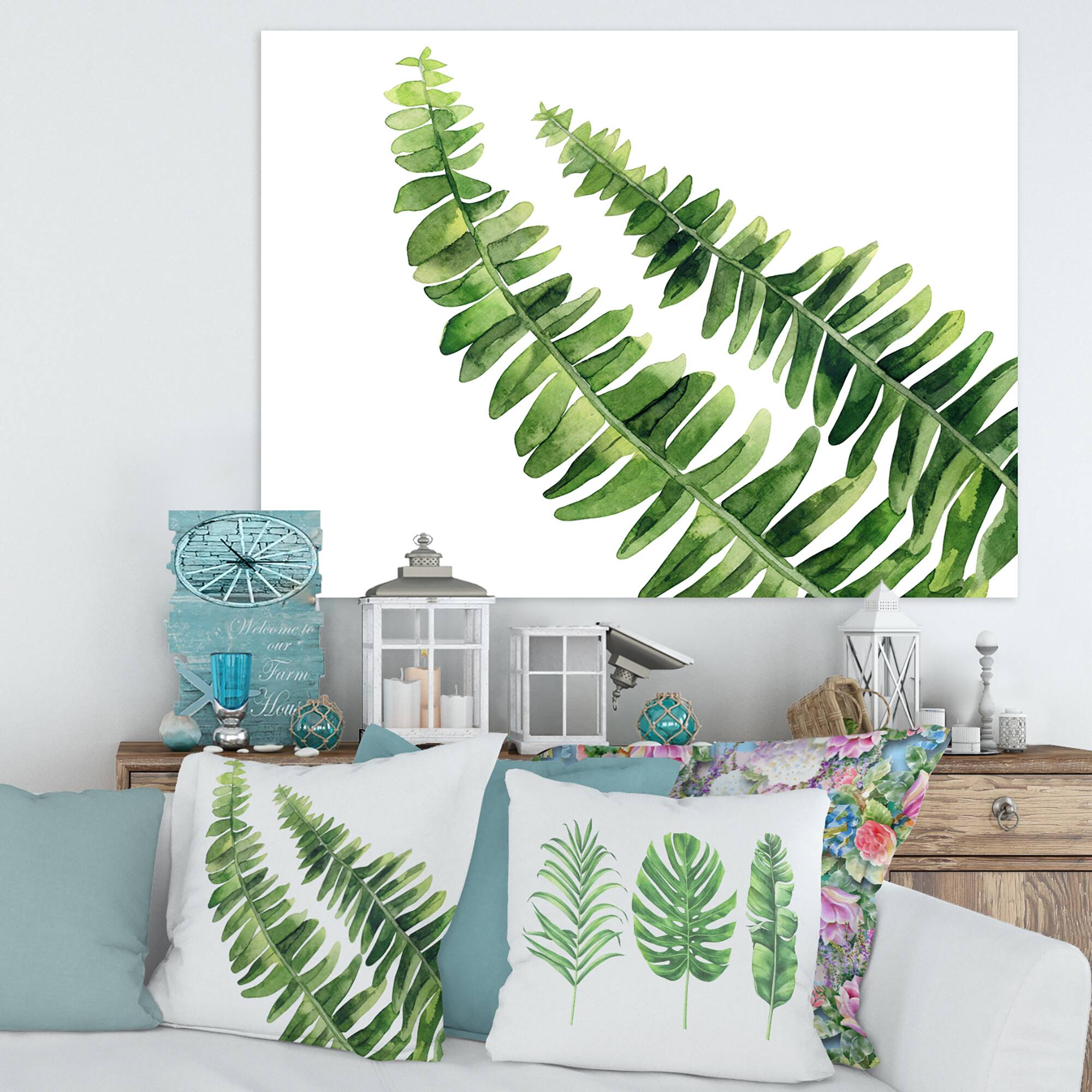 Designart - Fern Leaves Detail I - Farmhouse Canvas Wall Art Print