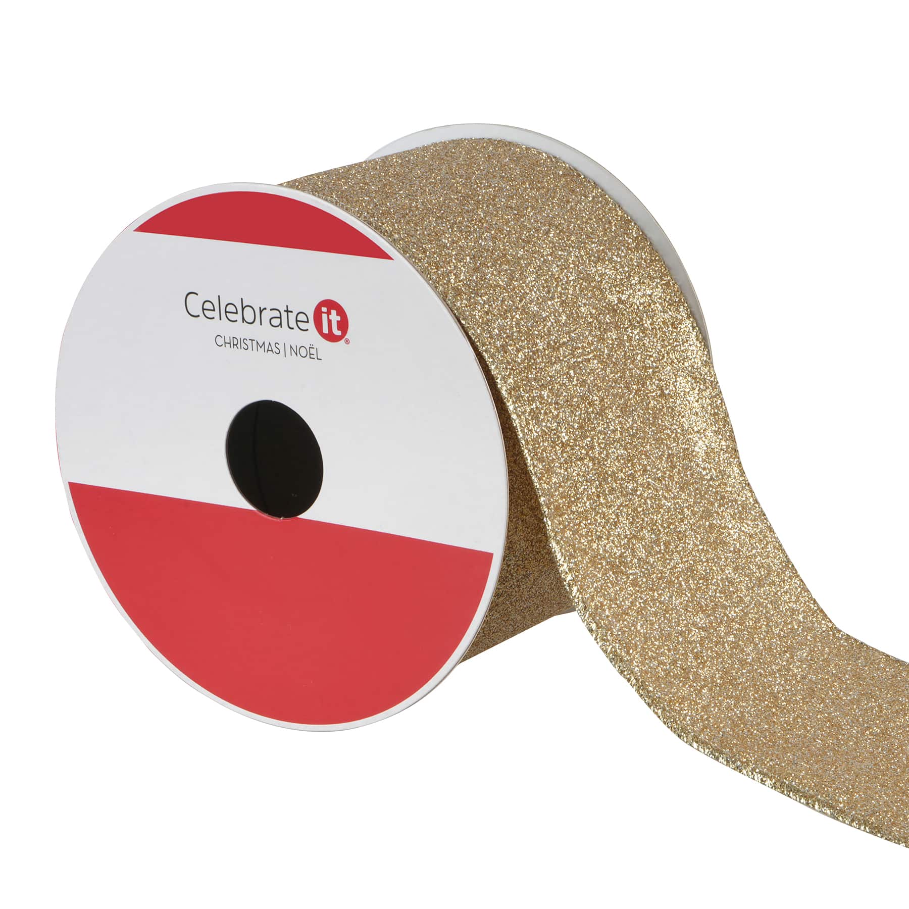 3.5" x 7yd. Gold Wired Glitter Ribbon by Celebrate It®