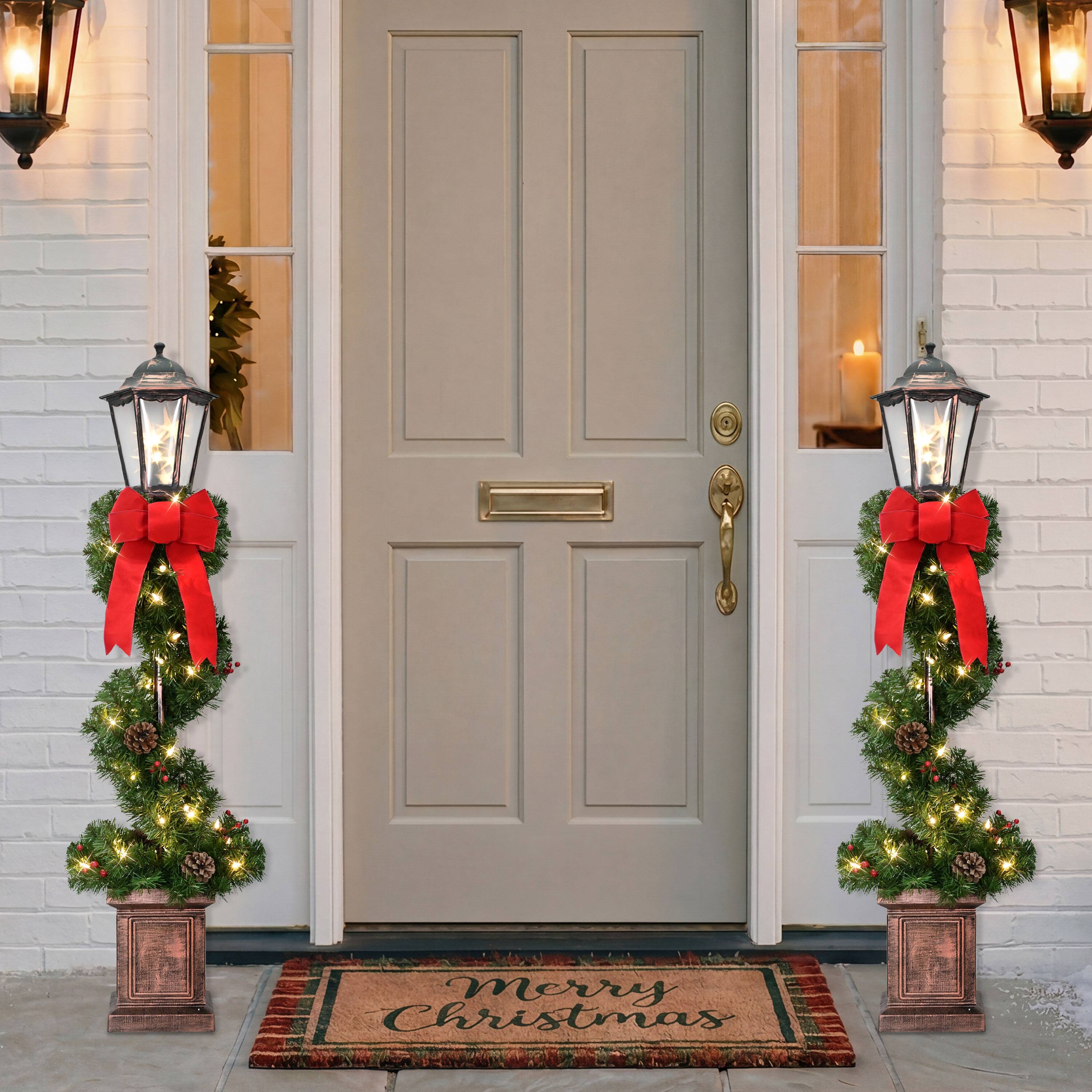Puleo International 4ft. Pre-Lit Artificial Lamp Post Trees with Decorative Plastic Base, 2ct.