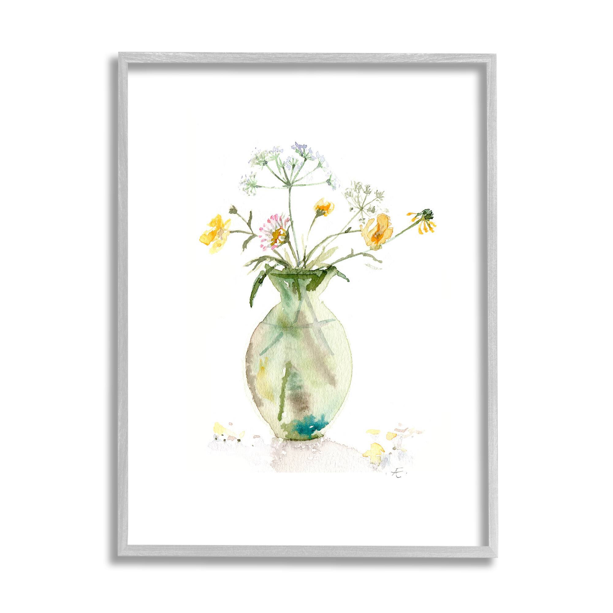 Stupell Industries Buttercups Daisies Green Vase Watercolor Floral Still Life Framed Wall Art
