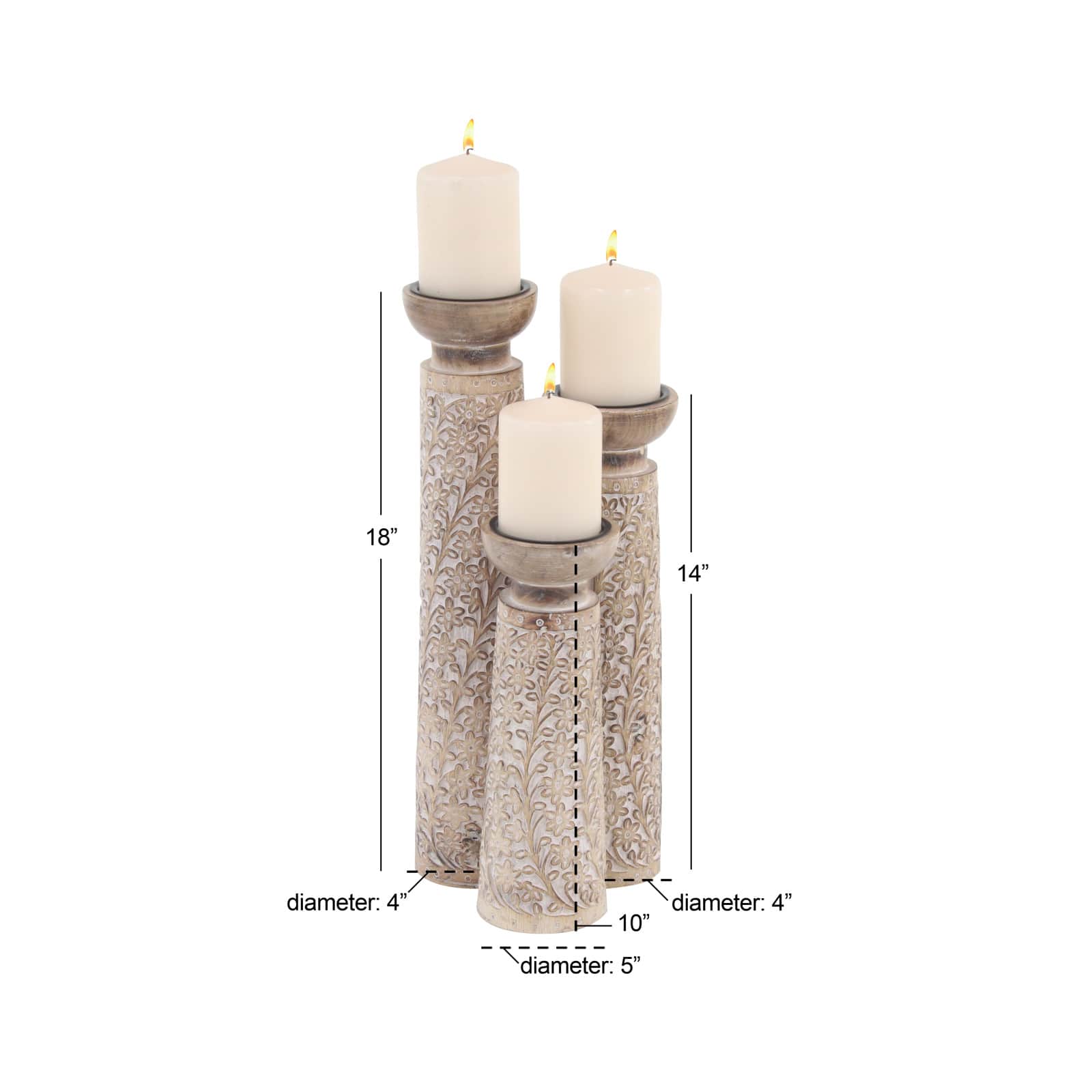 Brown Natural Mango Wood Candle Holders Set, 13", 15" & 18"