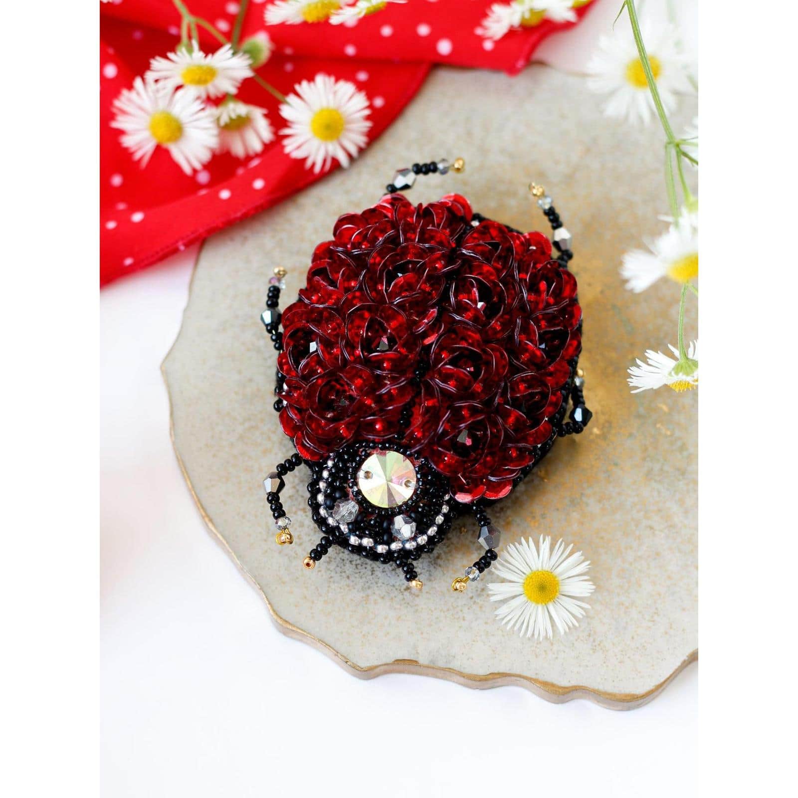 Abris Art Decoration Ladybug Bead Embroidery Kit