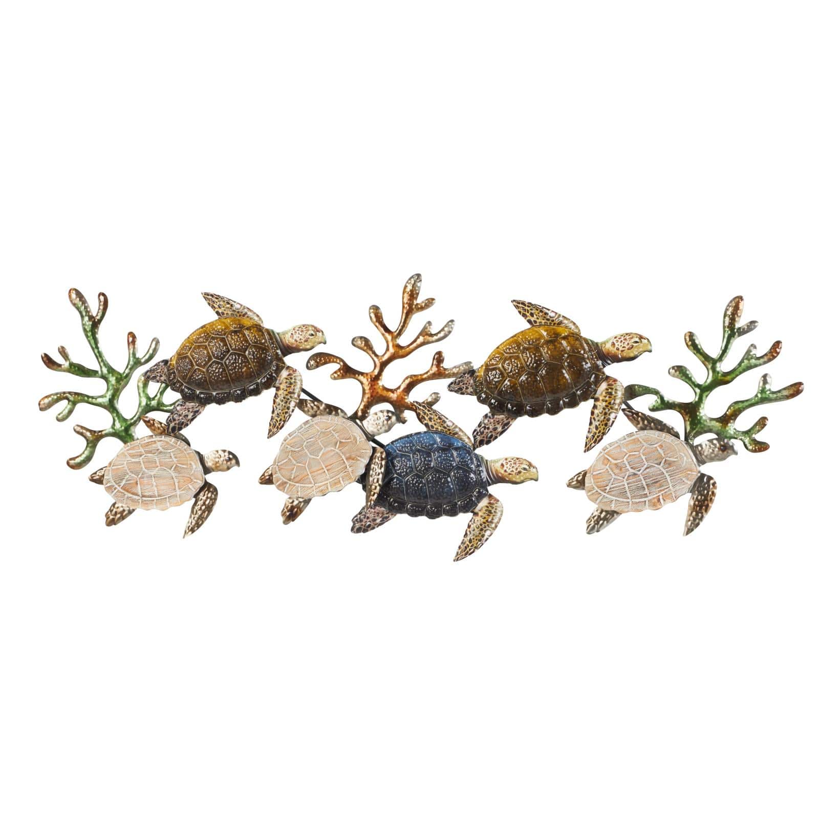 48" x 18" Bronze Metal Turtle Hammered Wall Décor with Wood Accents
