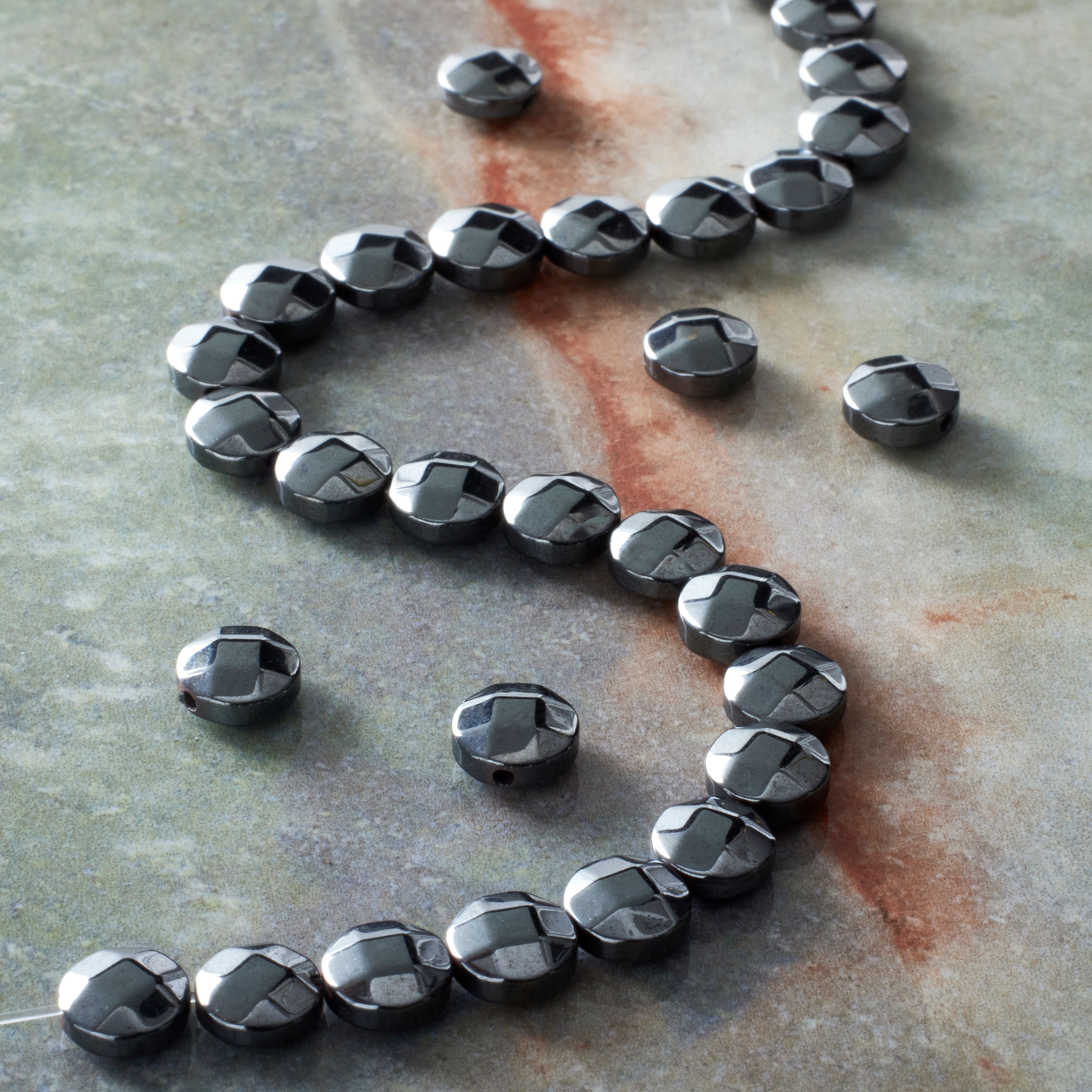 Faceted Hematite Coin Beads, 6mm by Bead Landing™