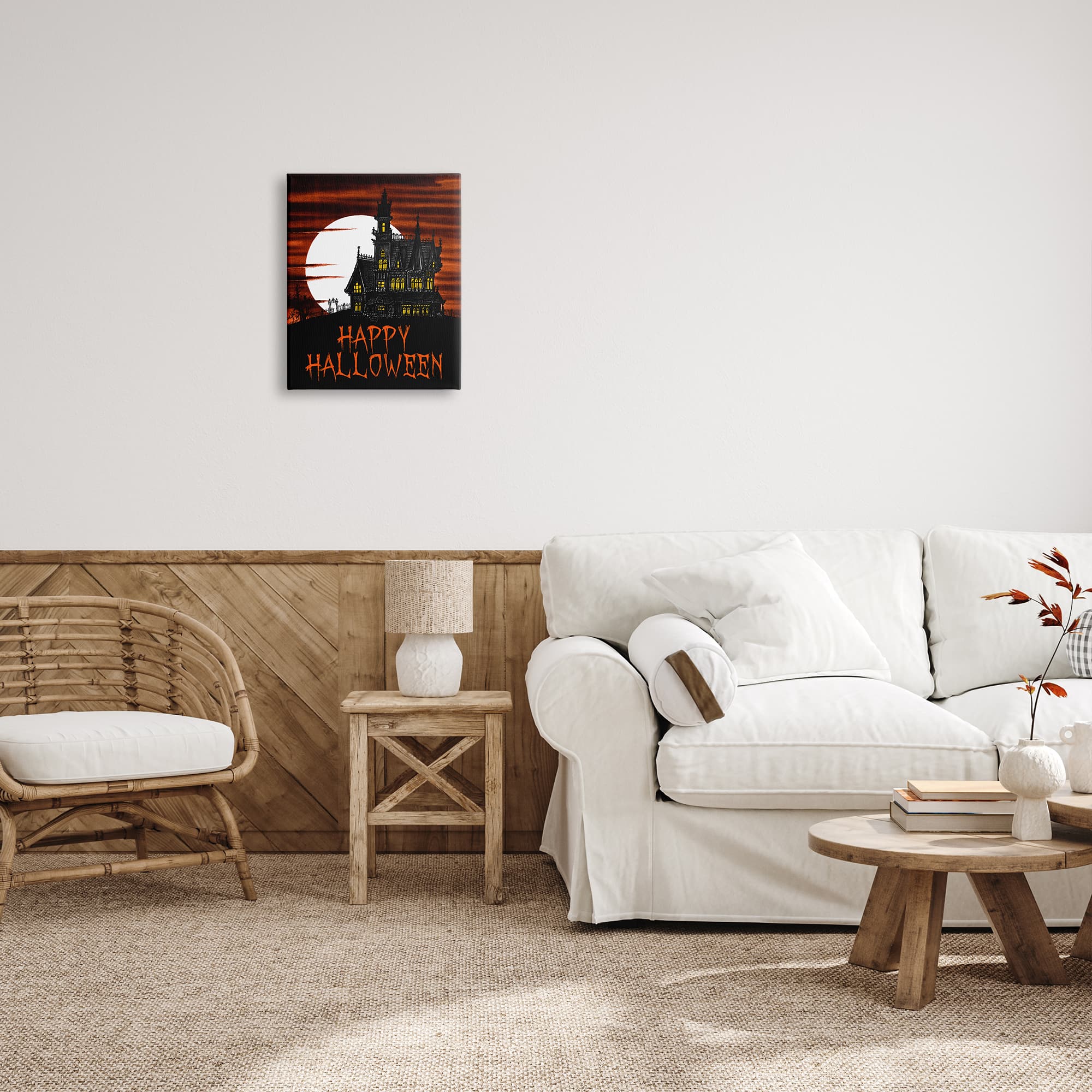 Stupell Industries Happy Halloween Haunted House Canvas Wall Art